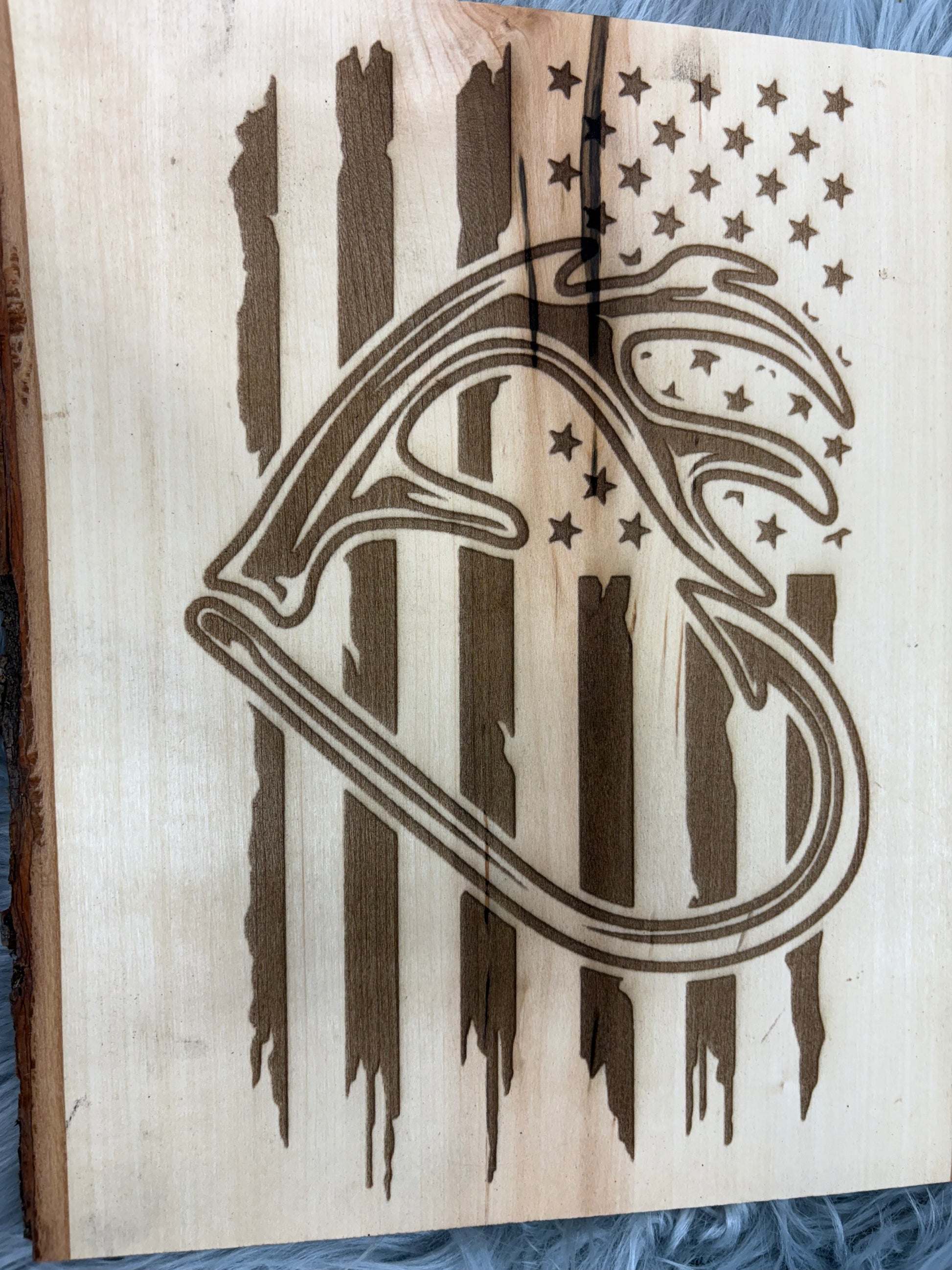 Live Edge Deer Heart Antlers with American Flag | Laser Engraved Rustic Wall Art | 11" x 13" | $35