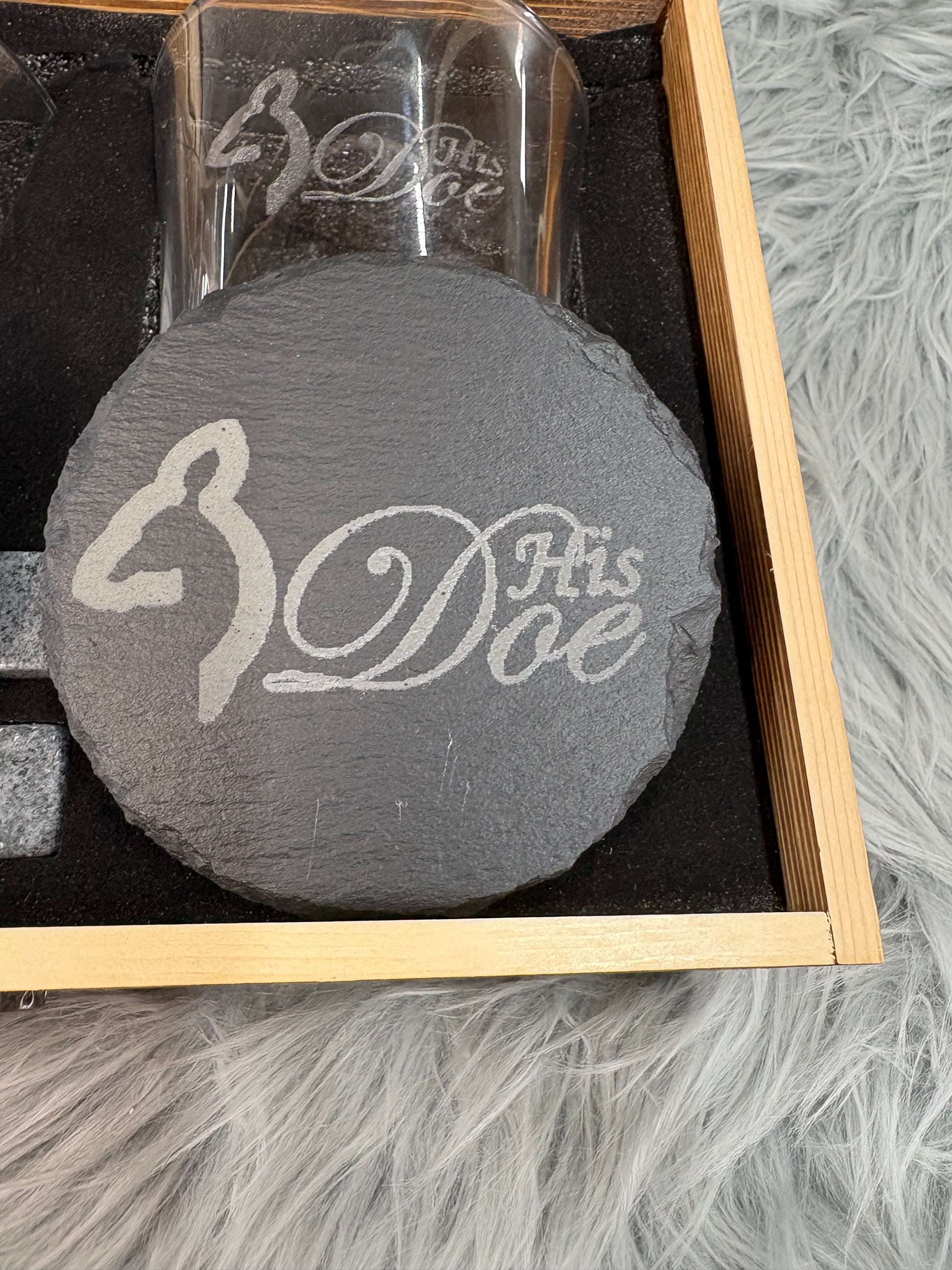 His Buck & Her Doe Whiskey Gift Set | Deer Love Laser Engraved Box – 2 Glasses, Coasters, Whiskey Stones & Velvet Bag