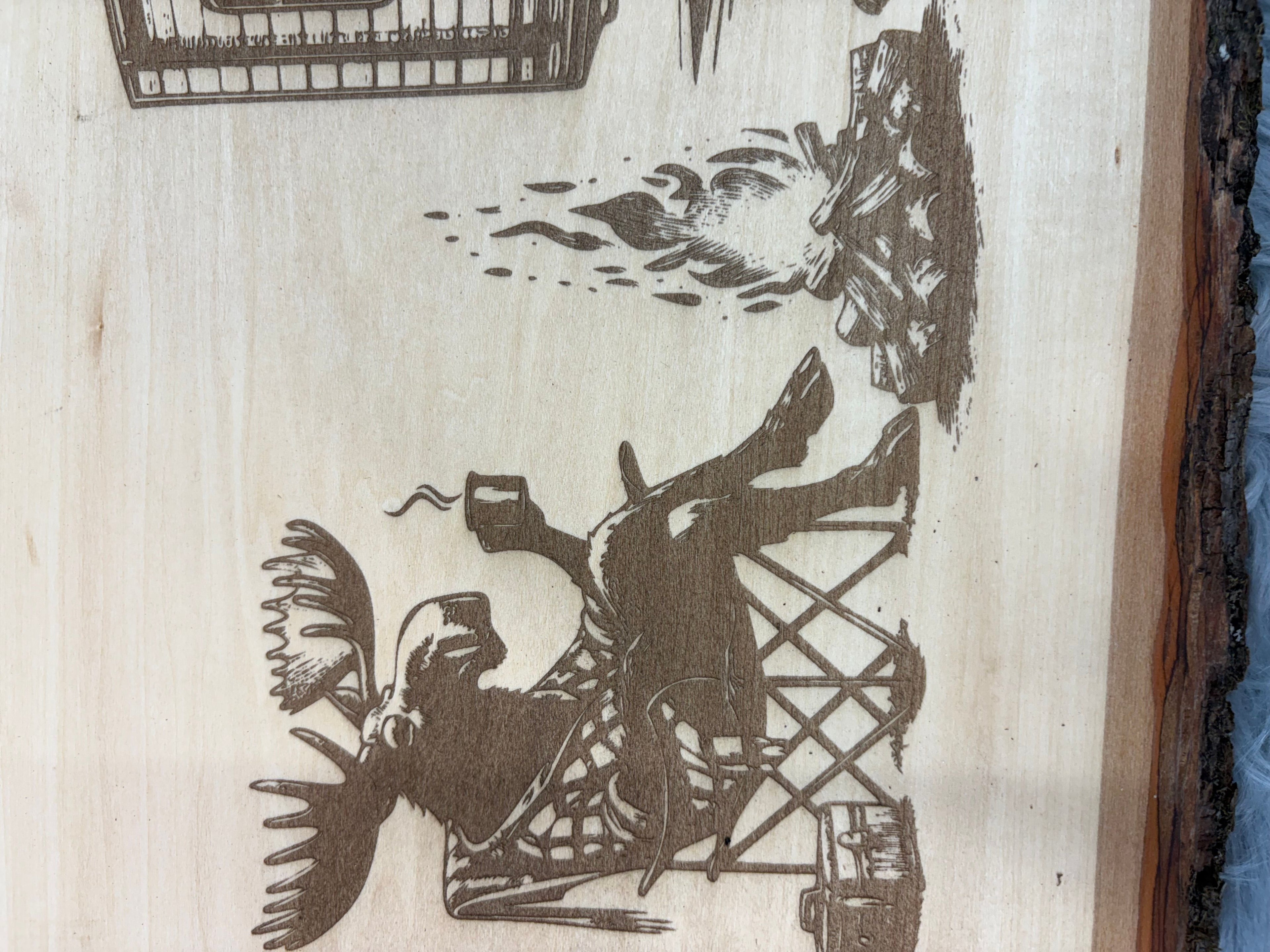 Live Edge Camper Scene with Moose & Bear | Laser Engraved Rustic Camping Decor | 11.5" x 16" | $35