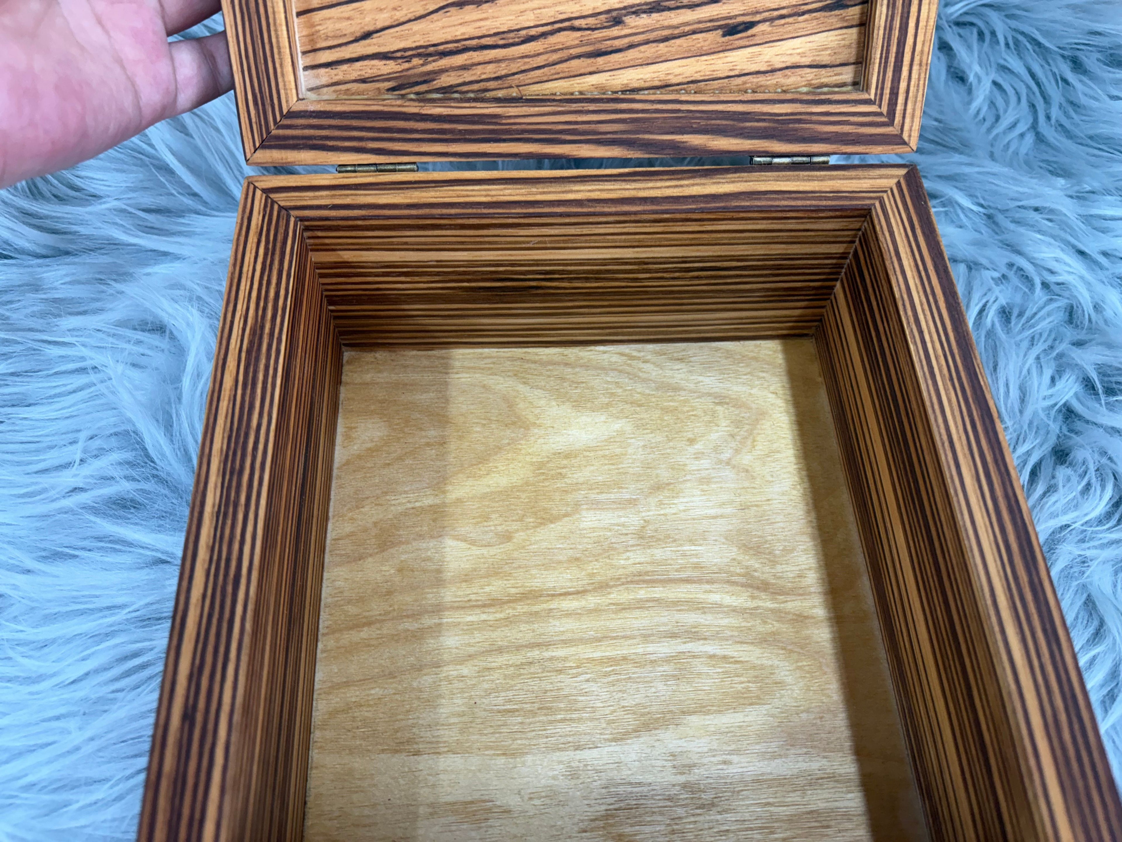 Handmade Zebra Wood Keepsake Box with Hinged Lid | Rustic Storage Display Gift Box – $65