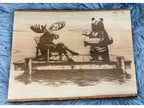 Live Edge Moose & Bear on Dock with Duck Floaty | Laser Engraved Lake Life Wood Sign | 12" x 16" | $35