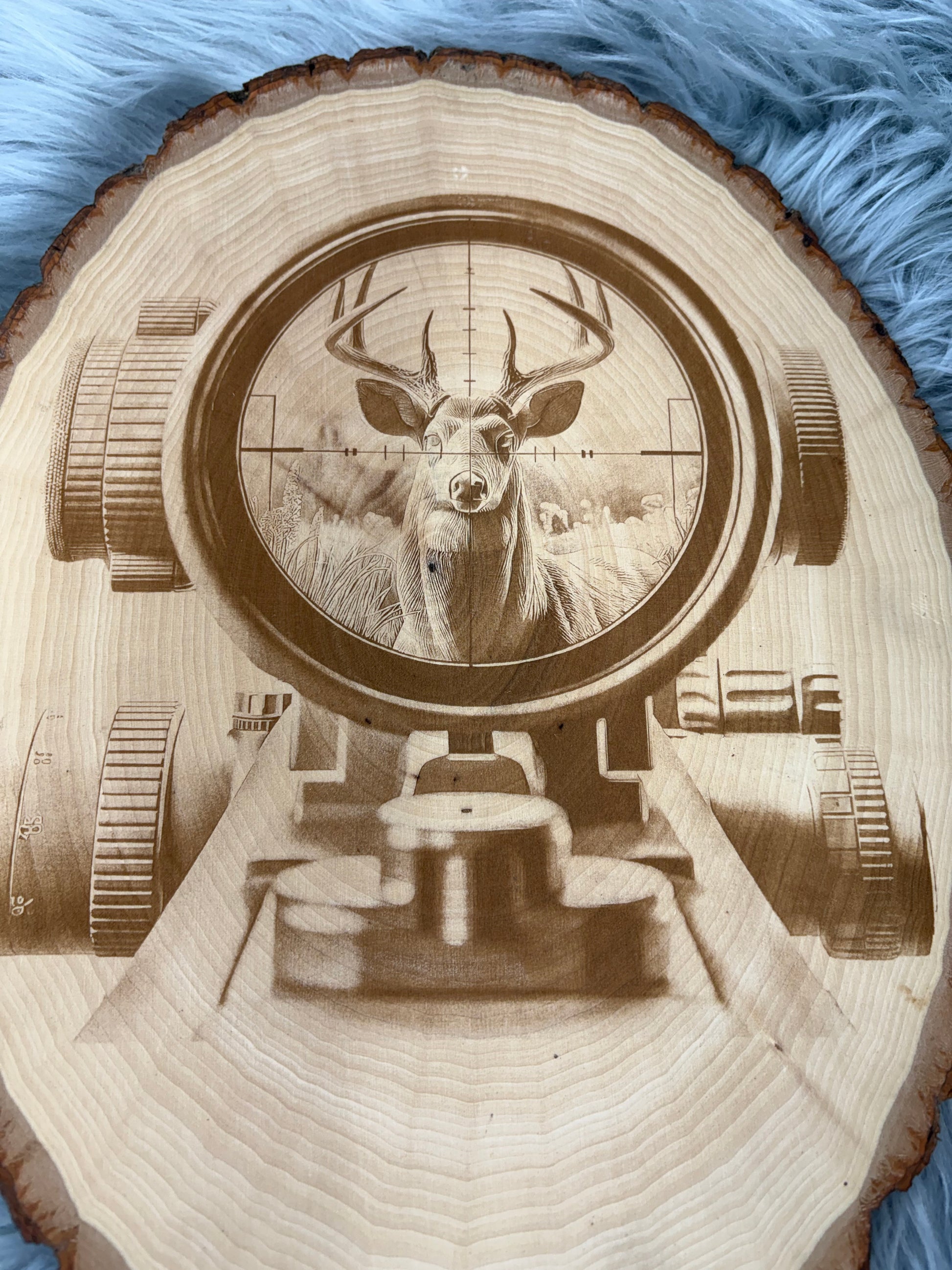 Live Edge Laser Engraved Deer in Scope Wall Art | Rustic Hunting Decor | 14" x 10.5"