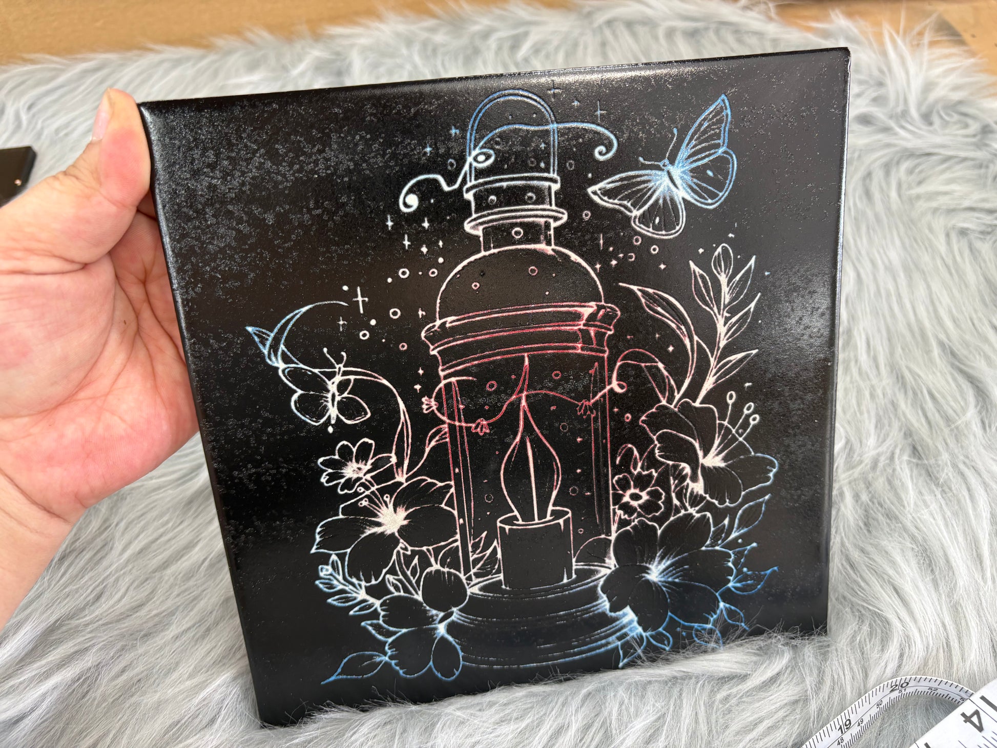 Laser Engraved Rainbow Lantern Tile | Butterflies & Floral Whimsy – 8x8 Fantasy Decor $20