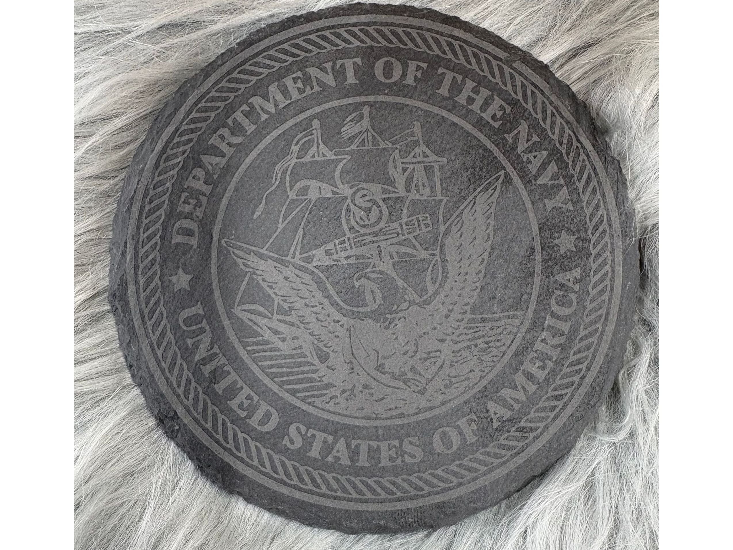 Handmade U.S. Navy Whiskey Glass Box Set with Laser Engraved Slate Coaster | Military Gift | 5x5x4.5 Inches