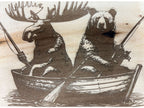 Live Edge Bear & Moose Fishing in a Boat | Laser Engraved Cabin Wall Art | 11" x 13" | $35
