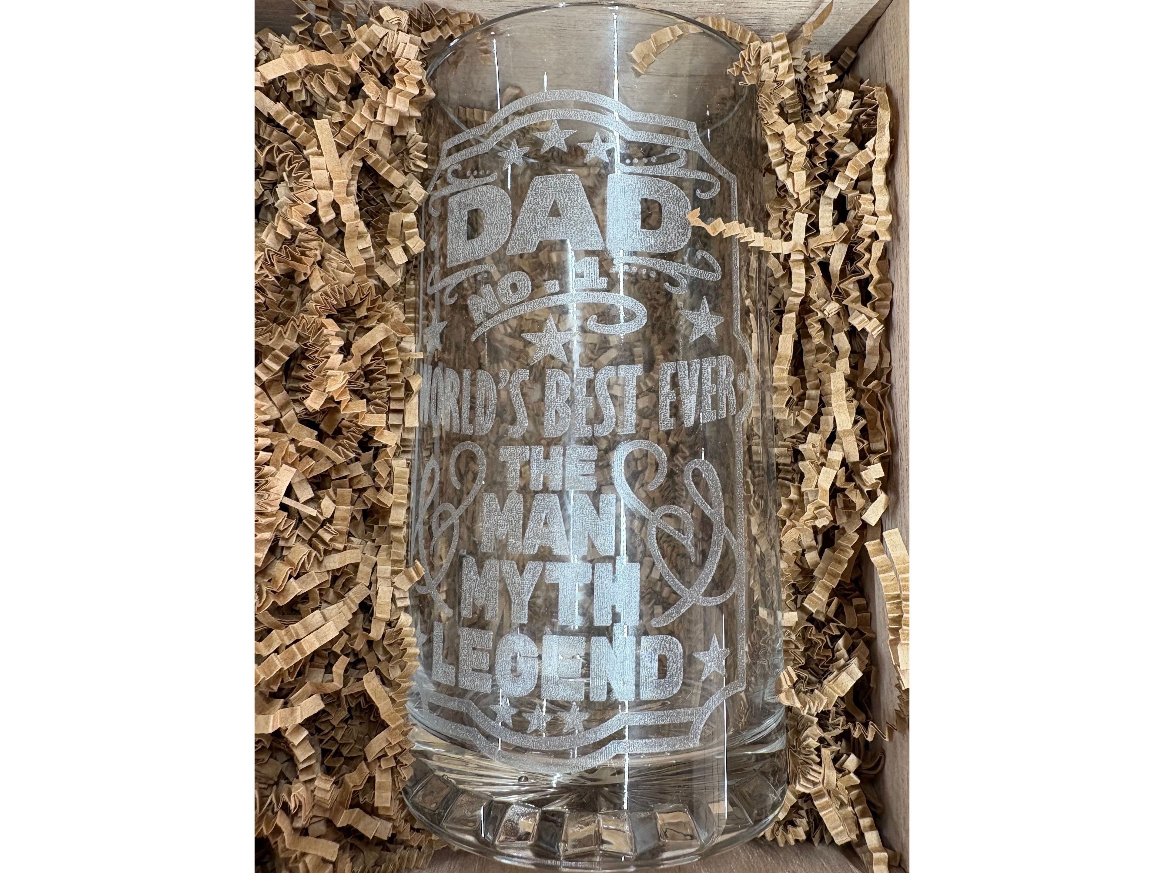 Laser Engraved Beer Mug with Handmade Gift Box – Father’s Day Gift | World's Best Dad, The Man, Myth, Legend – $25