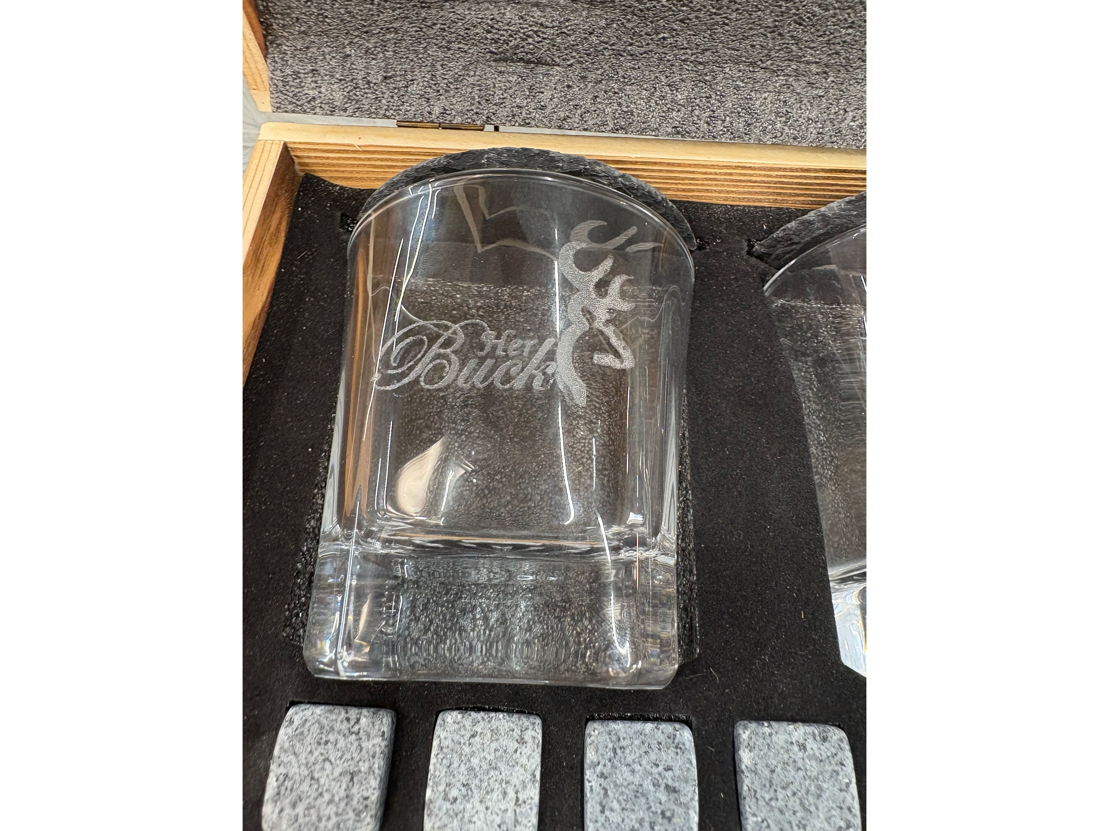 His Buck & Her Doe Whiskey Gift Set | Deer Love Laser Engraved Box – 2 Glasses, Coasters, Whiskey Stones & Velvet Bag