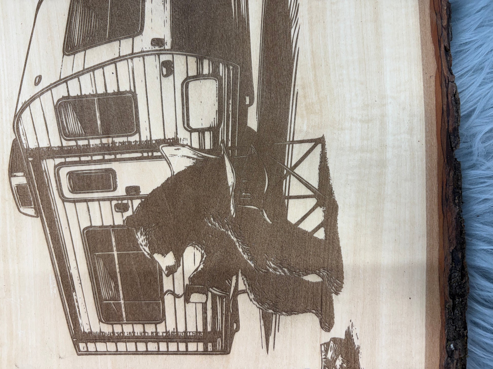 Live Edge Camper Scene with Moose & Bear | Laser Engraved Rustic Camping Decor | 11.5" x 16" | $35
