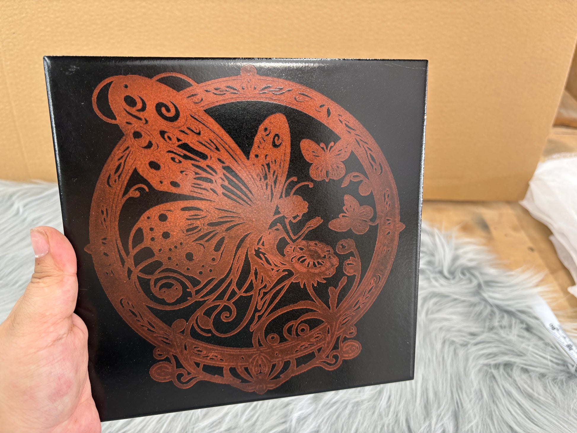 Laser Engraved Fairy Tile | 8x8 Mystical Floral Winged Fairy Art – $20 Fantasy Decor