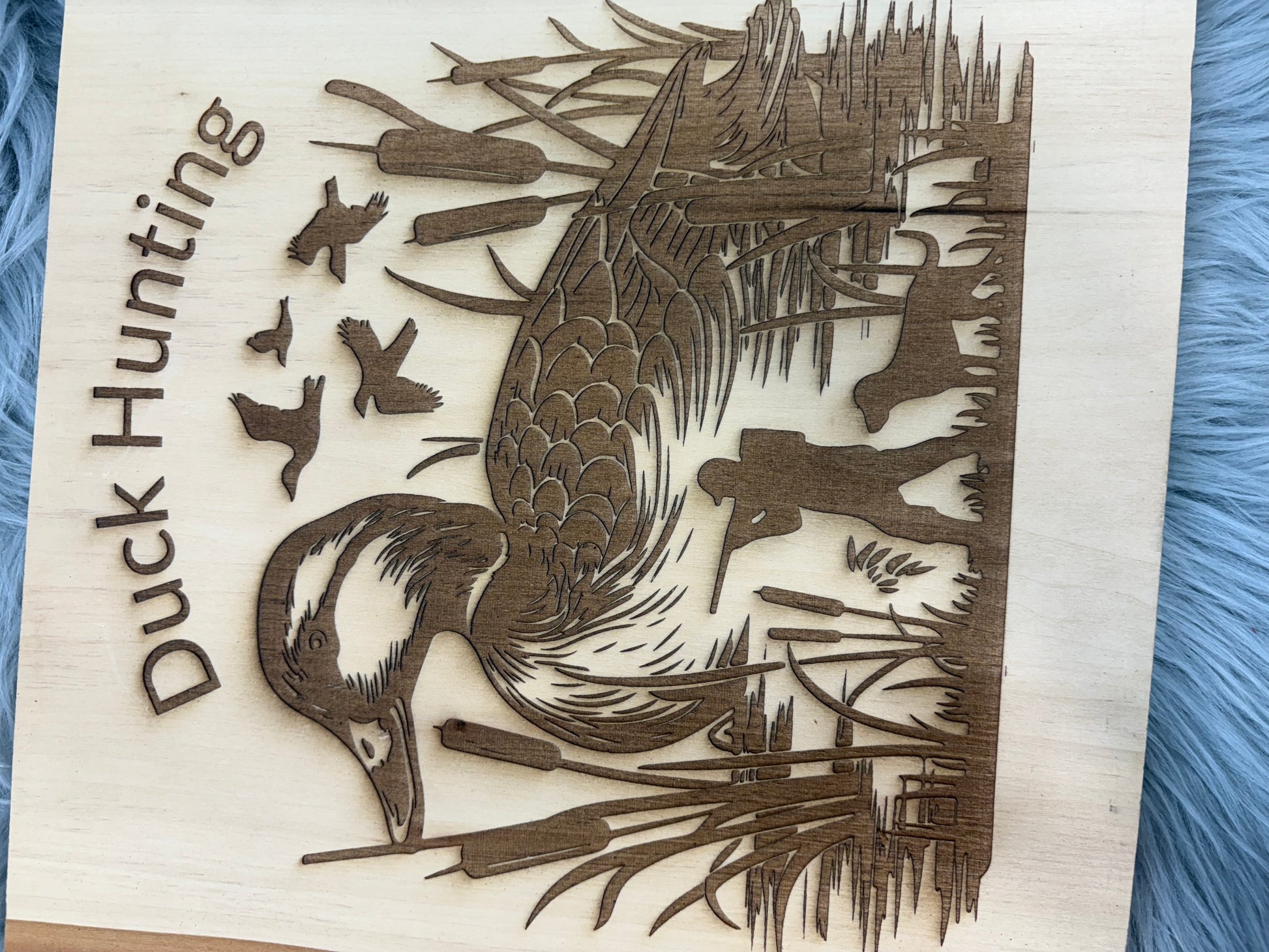Live Edge Duck Hunting Wall Art | Laser Engraved Rustic Wood Sign | 11" x 12.5" | $35