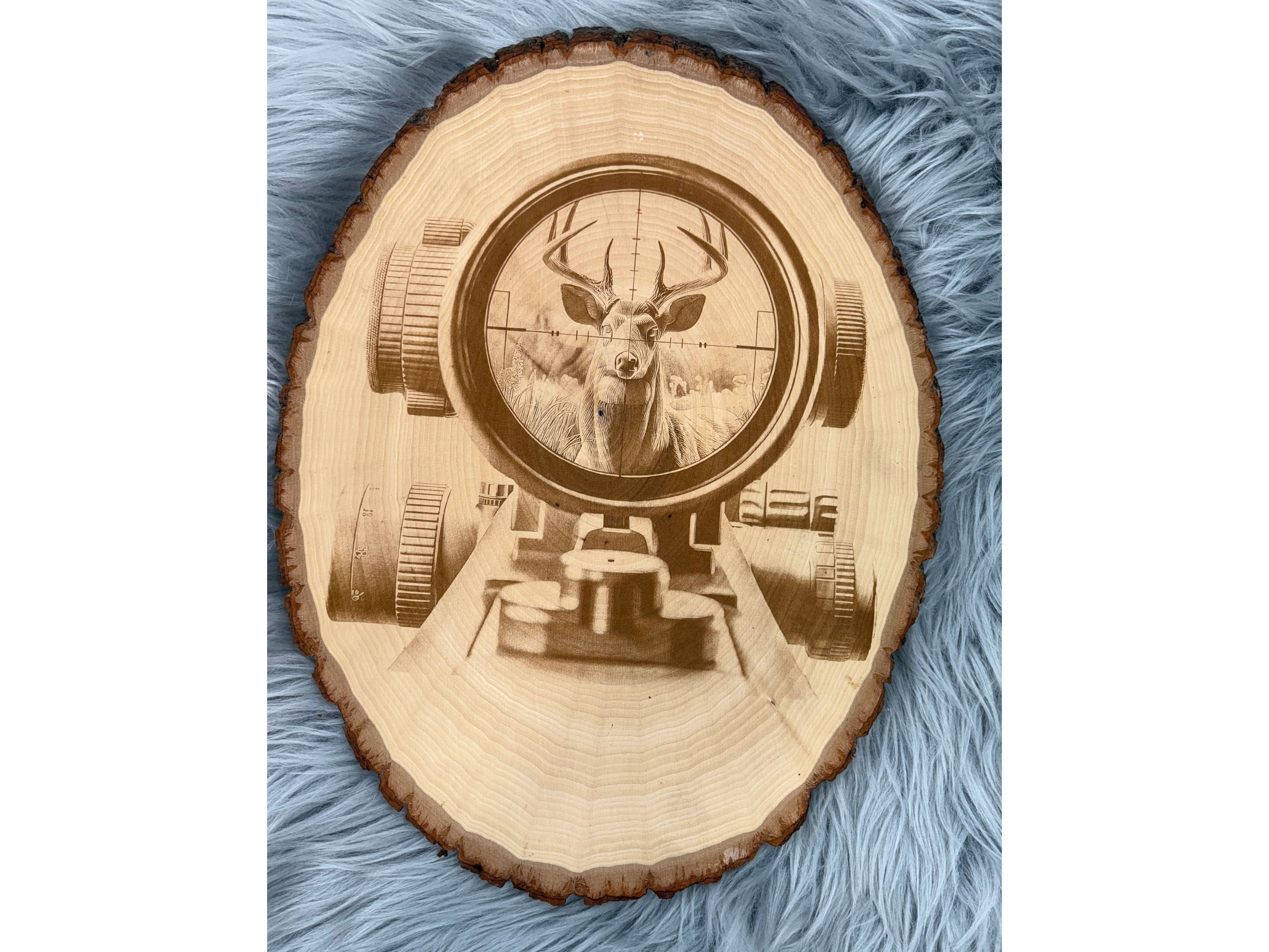 Live Edge Laser Engraved Deer in Scope Wall Art | Rustic Hunting Decor | 14" x 10.5"