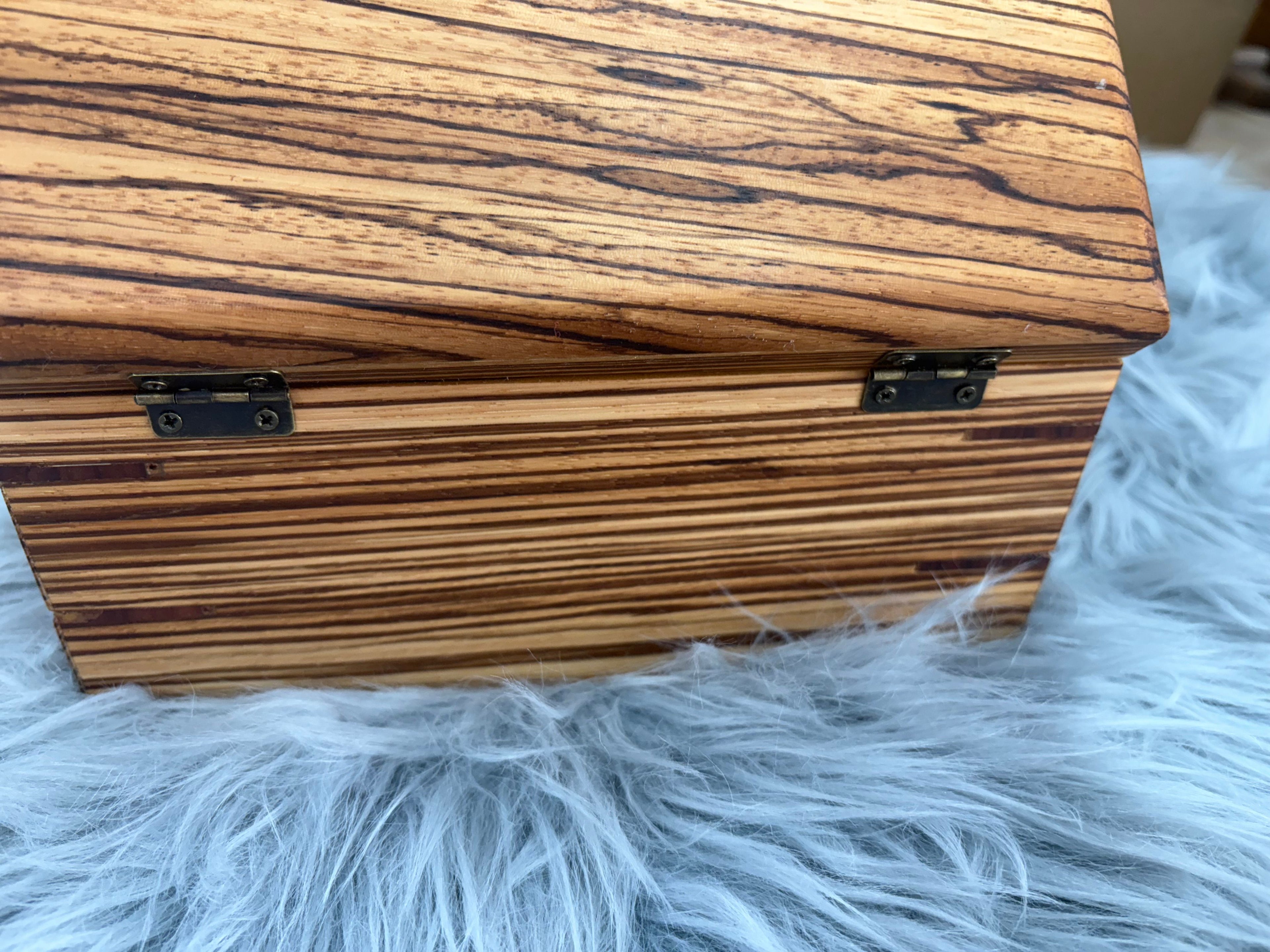 Handmade Zebra Wood Keepsake Box with Hinged Lid | Rustic Storage Display Gift Box – $65