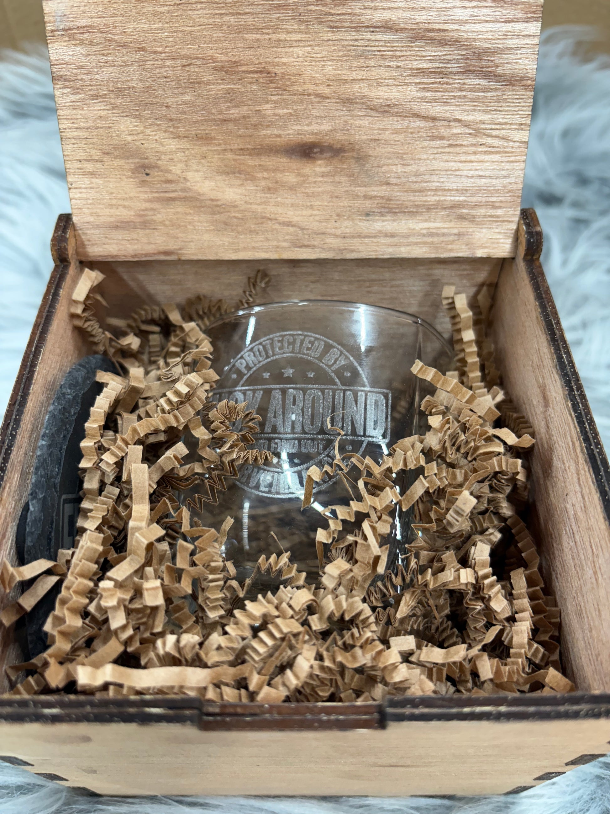 Handmade FAFO Whiskey Glass Box Set with Laser Engraved Slate Coaster | Bold Statement Gift | 5x5x4.5 Inches