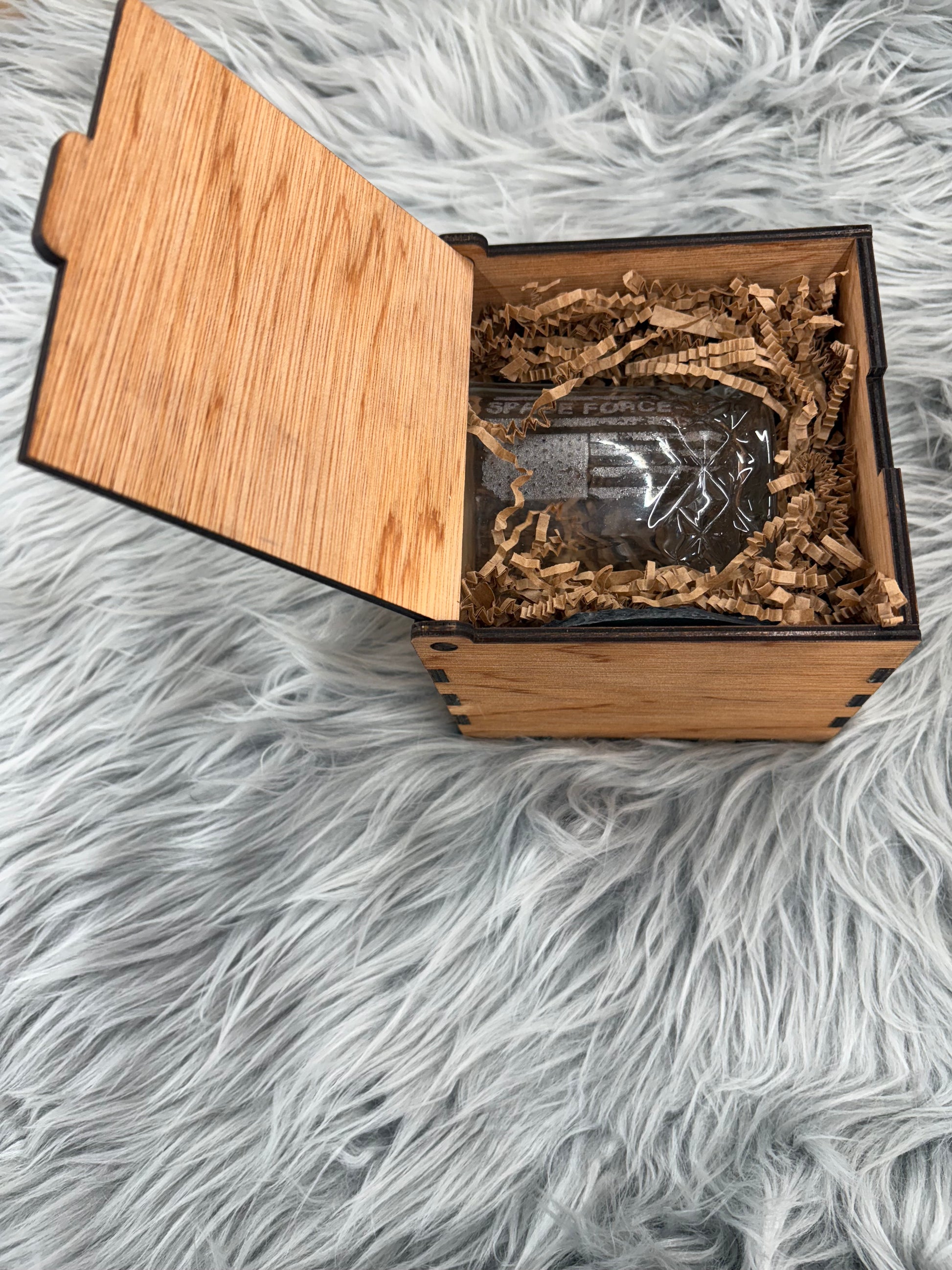 Handmade Space Force Whiskey Glass Box Set with Laser Engraved Slate Coaster | Military Gift | 5x5x4.5 Inches
