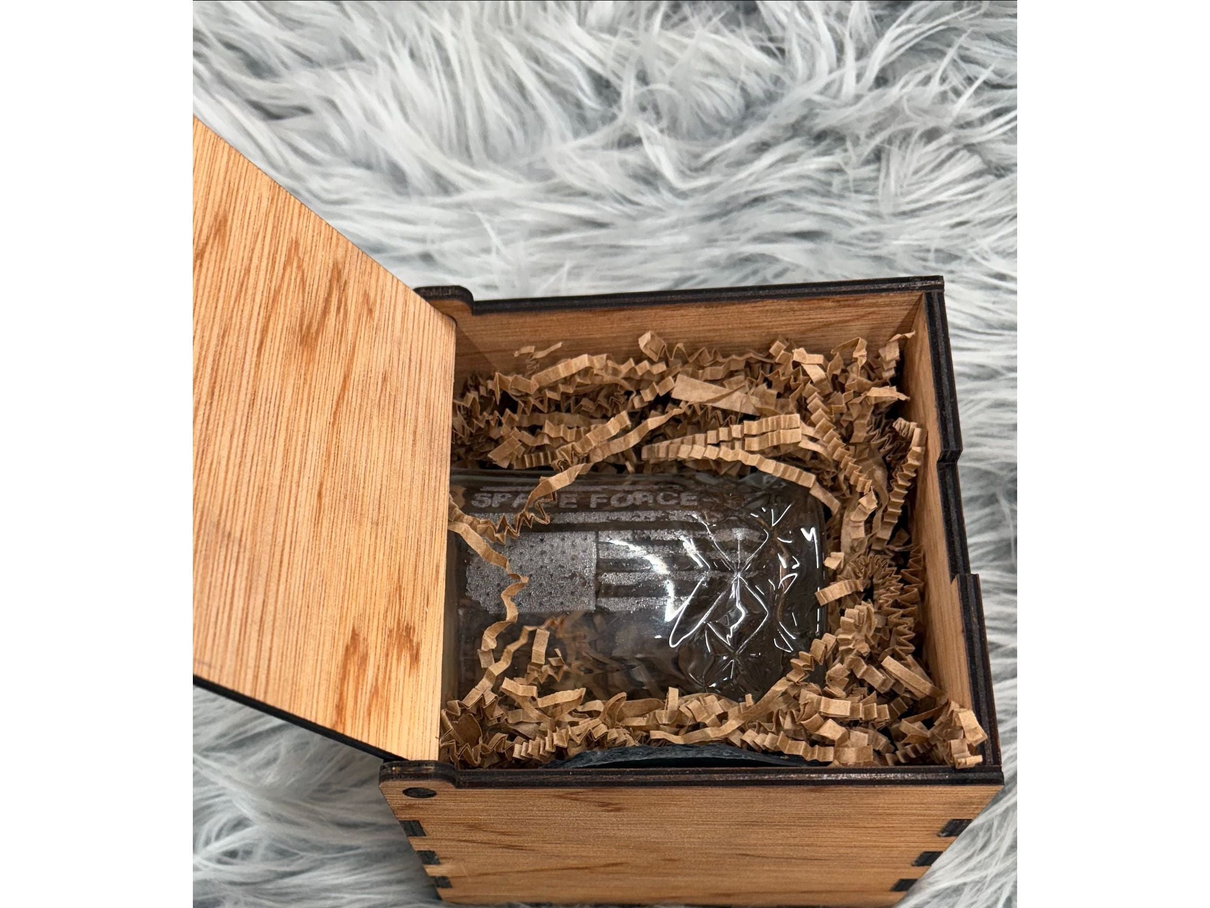 Handmade Space Force Whiskey Glass Box Set with Laser Engraved Slate Coaster | Military Gift | 5x5x4.5 Inches