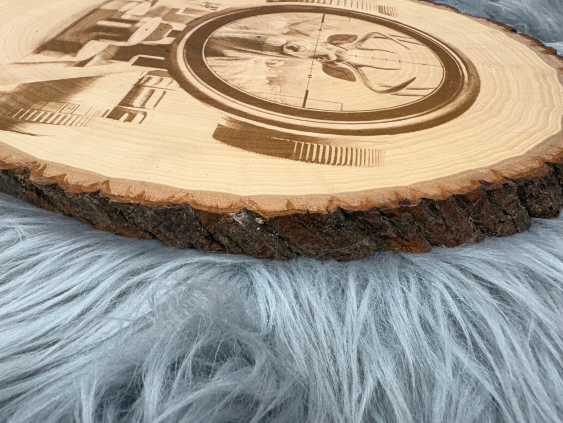Live Edge Laser Engraved Deer in Scope Wall Art | Rustic Hunting Decor | 14" x 10.5"