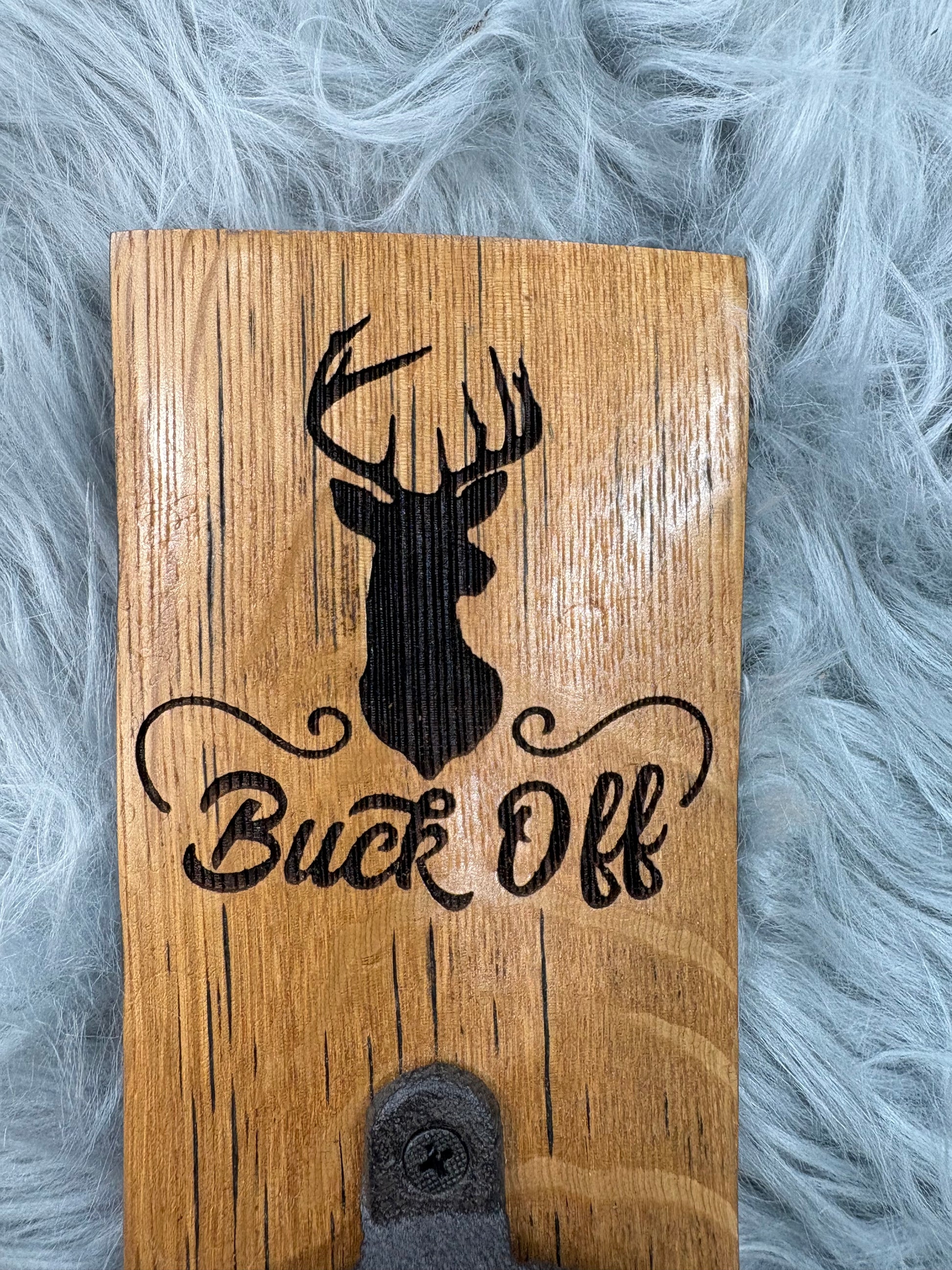 “Buck Off” Deer Bottle Opener Sign | Laser Engraved Rustic Wall Decor | 7.5” x 3.5” | $20