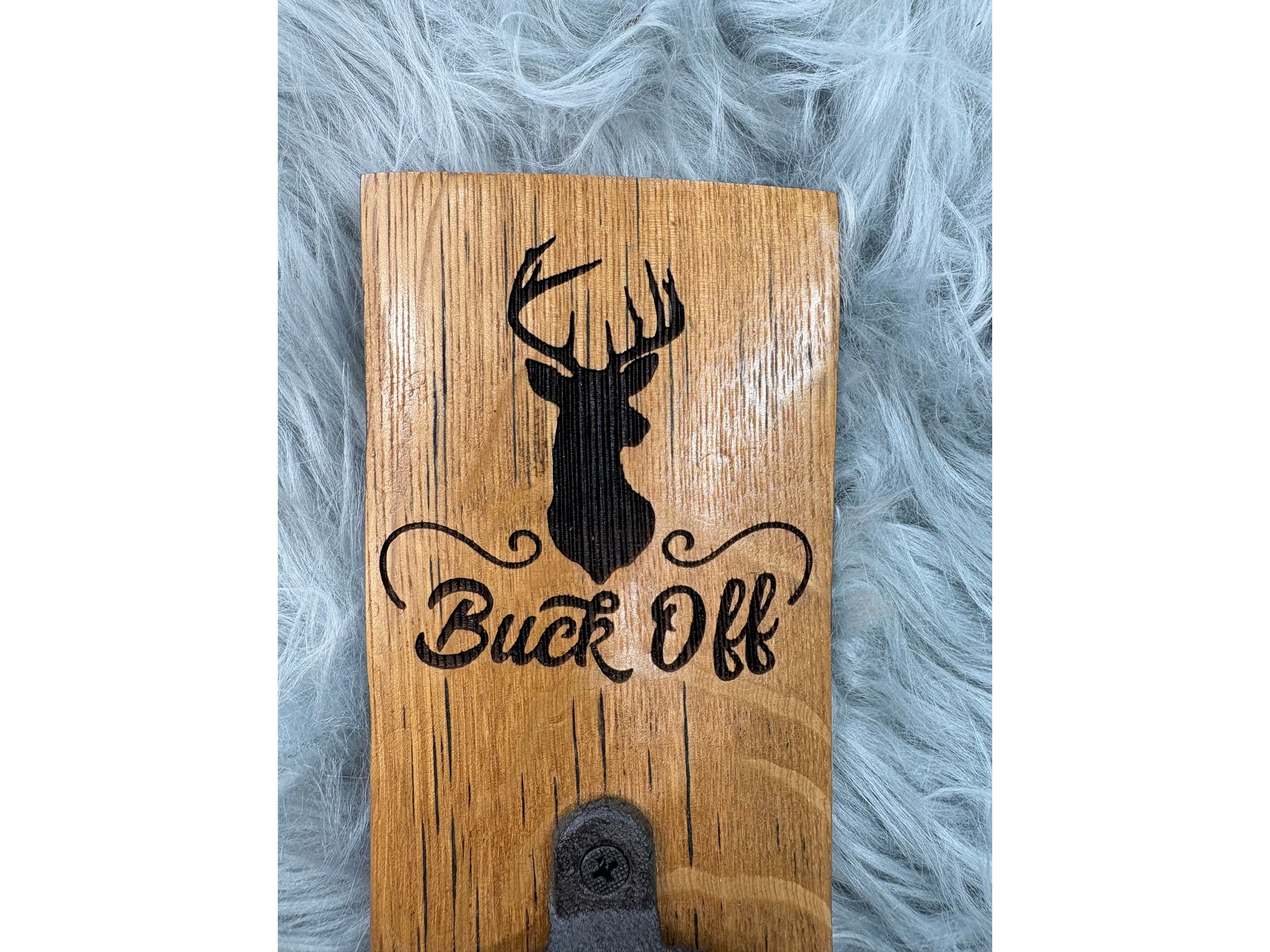 “Buck Off” Deer Bottle Opener Sign | Laser Engraved Rustic Wall Decor | 7.5” x 3.5” | $20