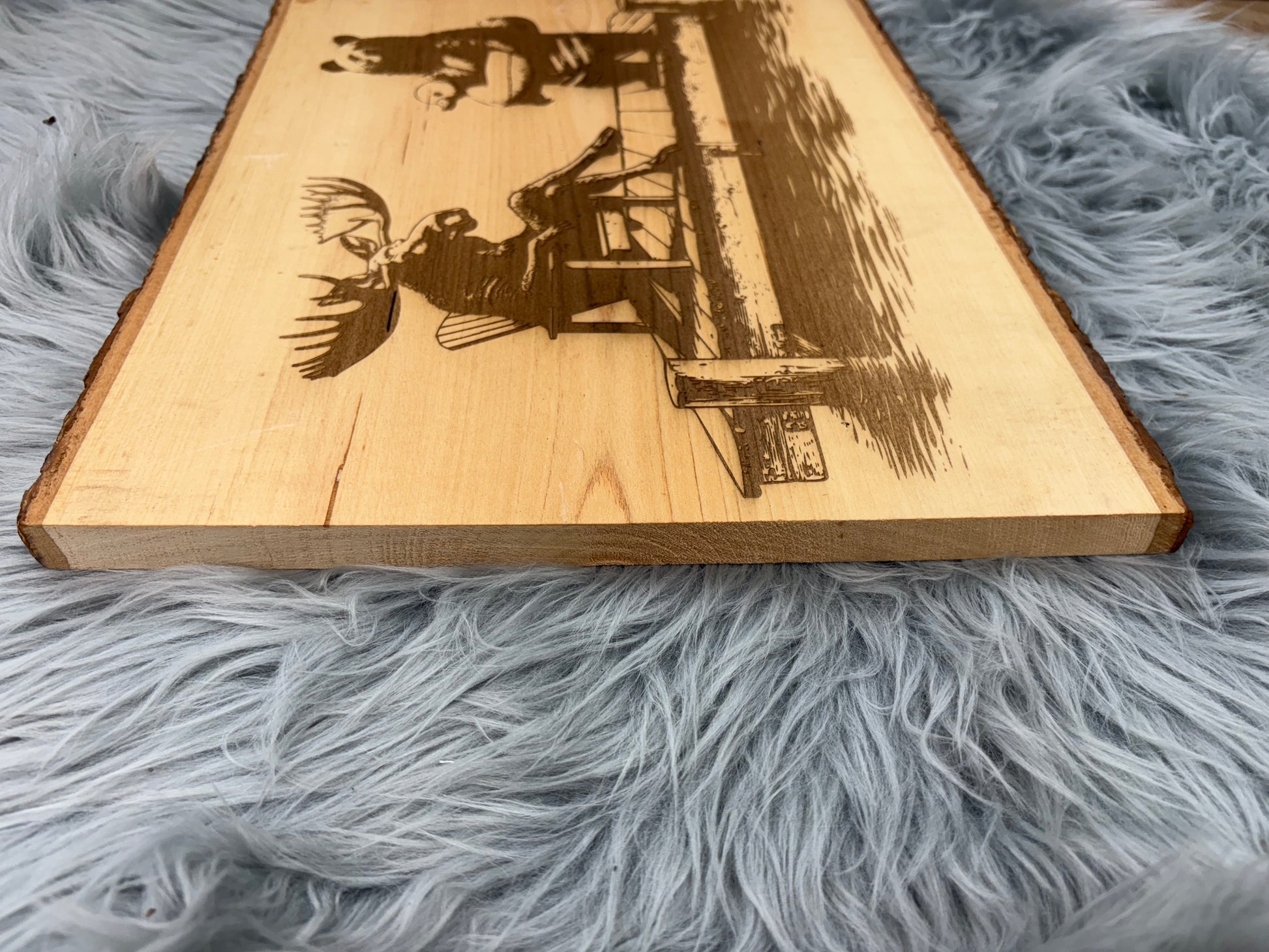 Live Edge Moose & Bear on Dock with Duck Floaty | Laser Engraved Lake Life Wood Sign | 12" x 16" | $35