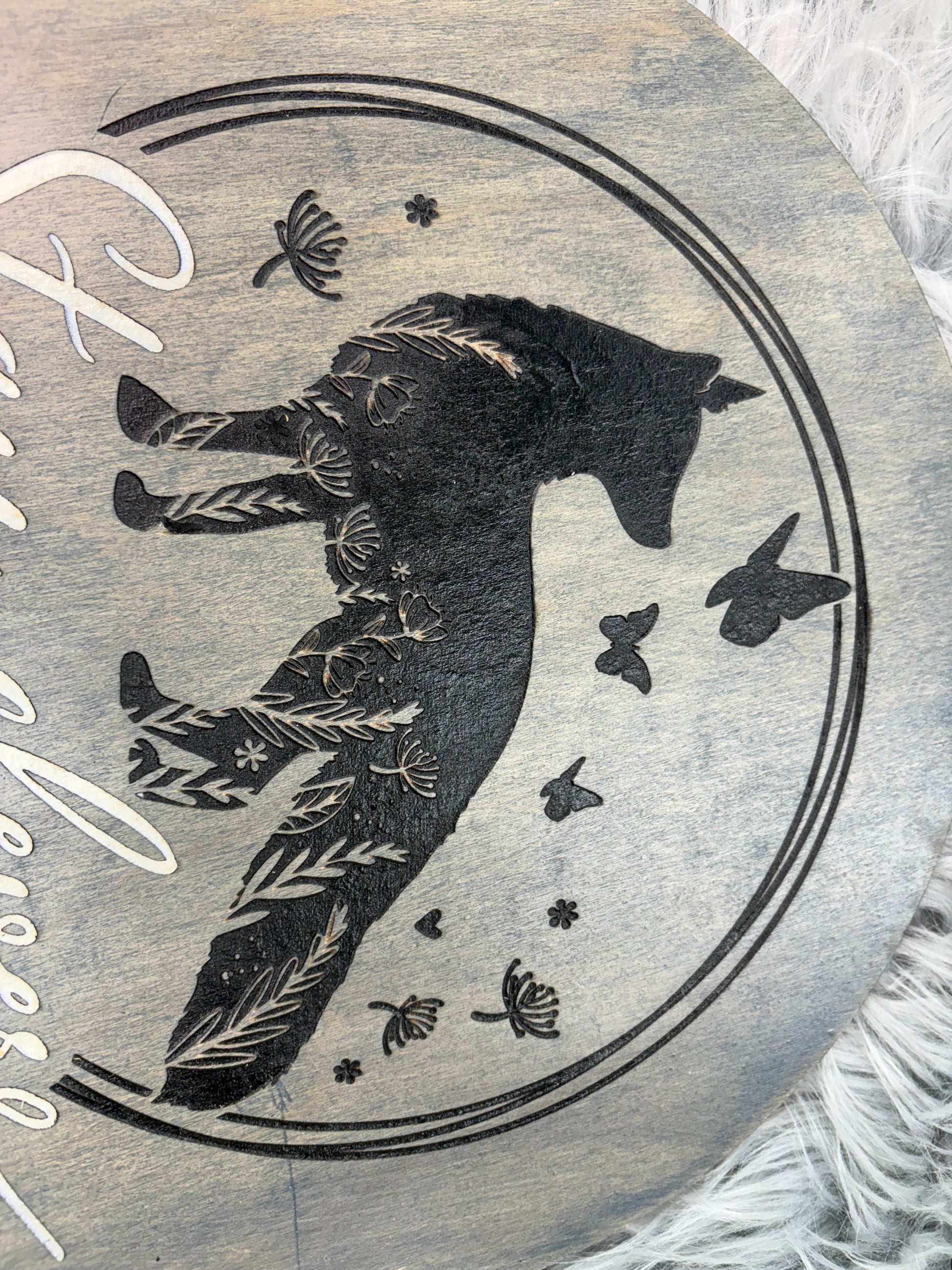 Stay Clever Wolf Sign | Hand-Painted Laser Engraved Wood Round | 12" Rustic Wall Art – $25
