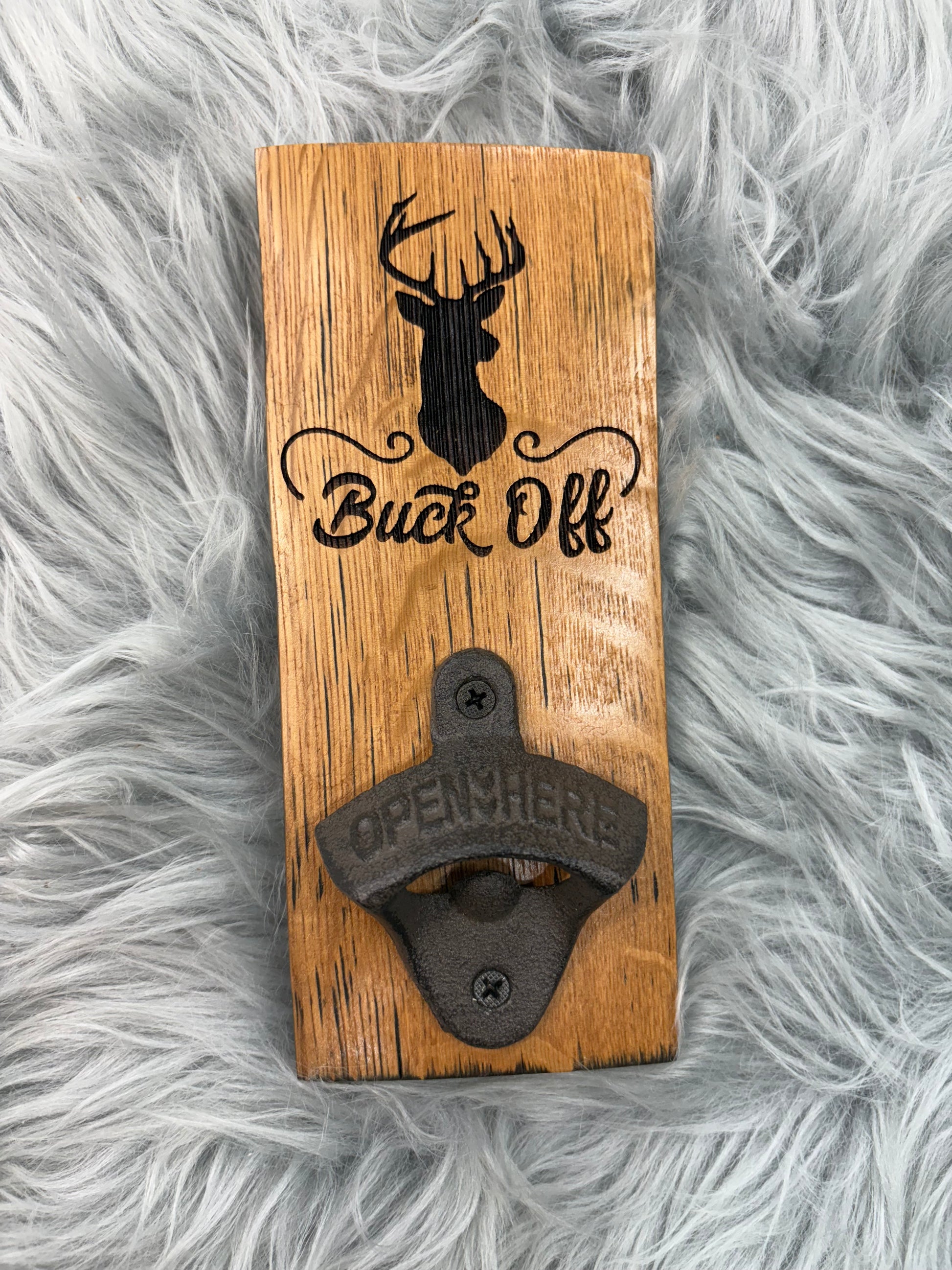 “Buck Off” Deer Bottle Opener Sign | Laser Engraved Rustic Wall Decor | 7.5” x 3.5” | $20