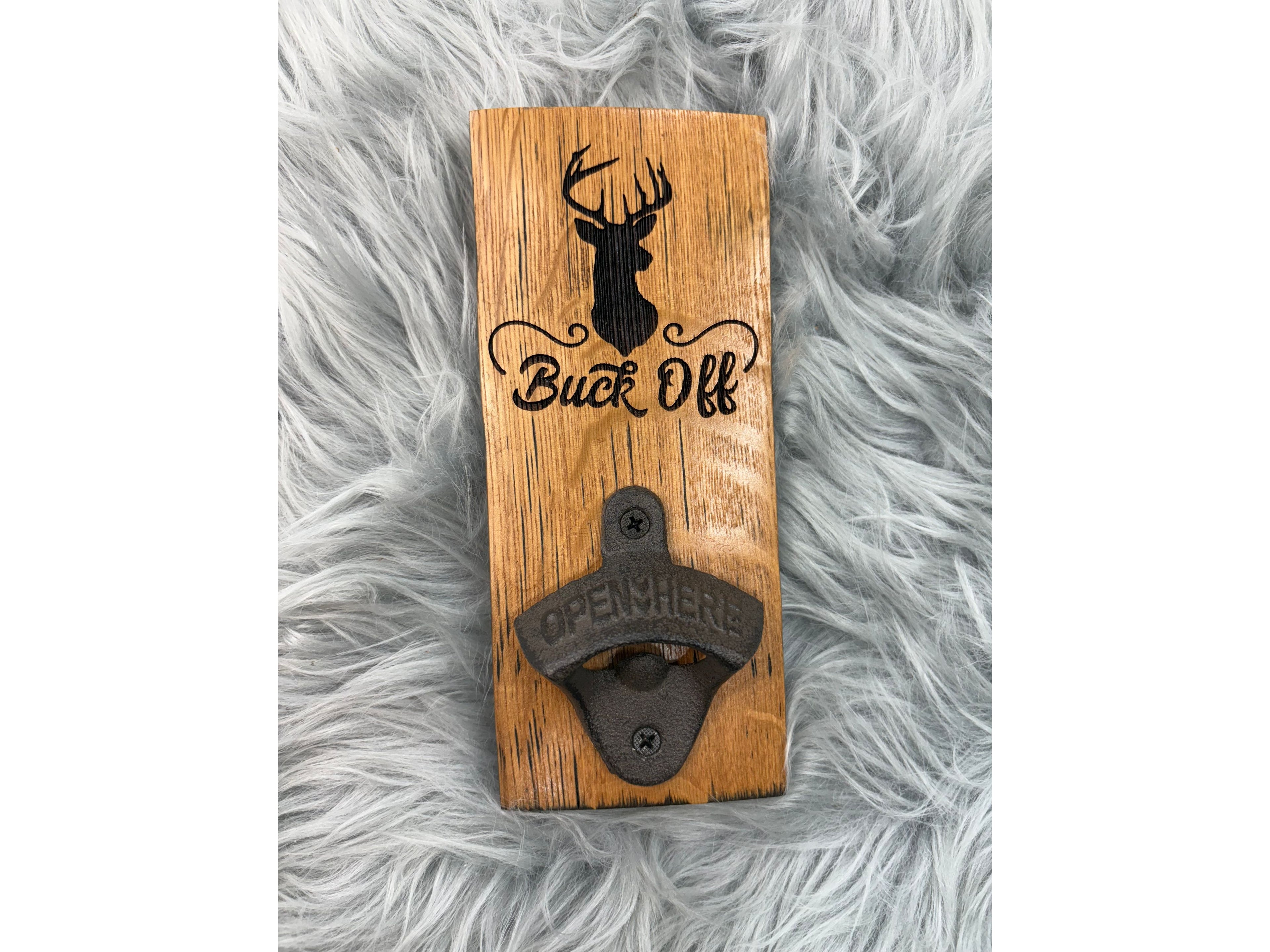 “Buck Off” Deer Bottle Opener Sign | Laser Engraved Rustic Wall Decor | 7.5” x 3.5” | $20