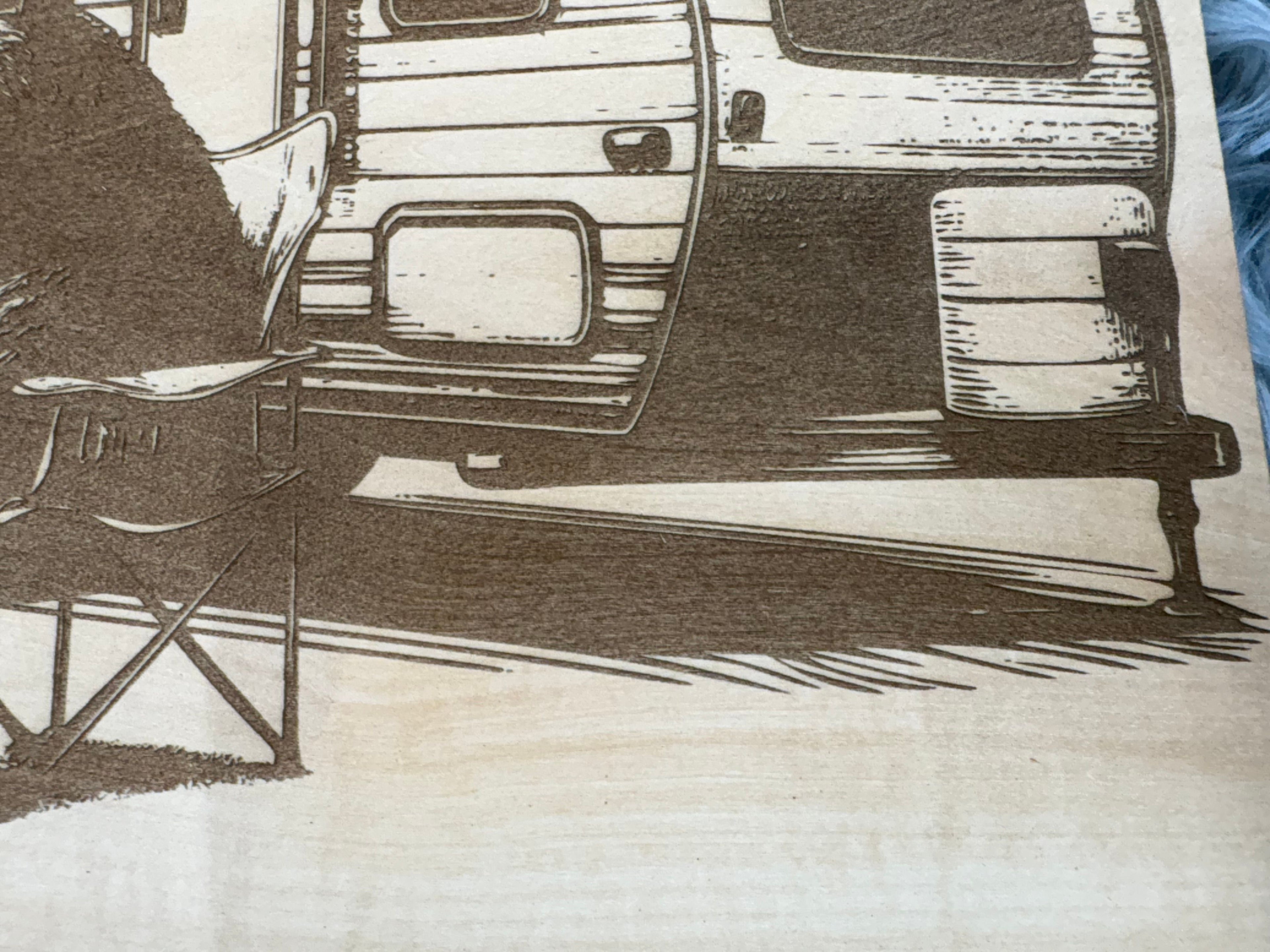 Live Edge Camper Scene with Moose & Bear | Laser Engraved Rustic Camping Decor | 11.5" x 16" | $35