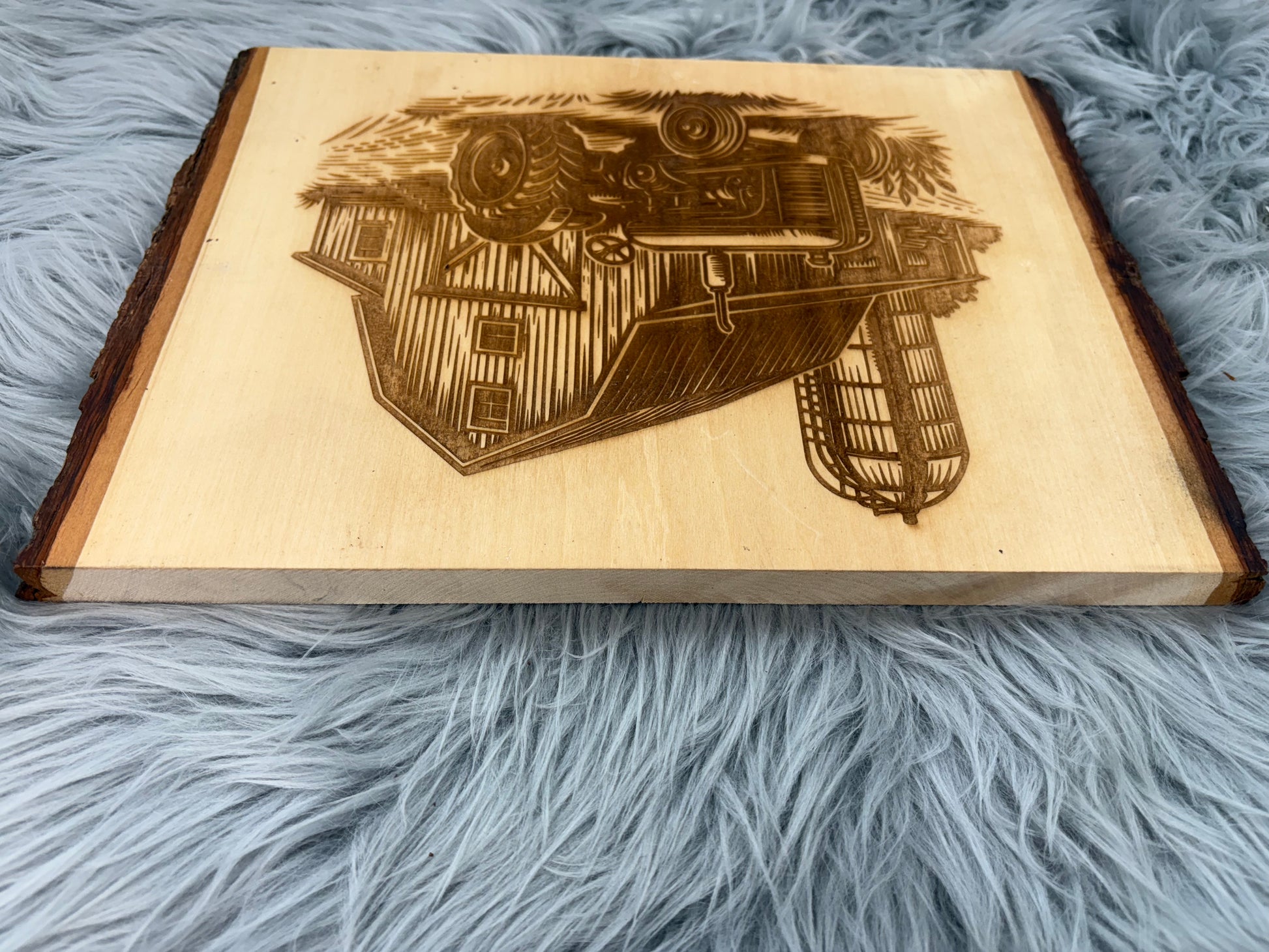 Live Edge Barn & Tractor Scene | Laser Engraved Farmhouse Wall Art | 10" x 13.5" | $25