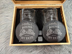 Ride Together, Last Forever | Skull King & Queen Whiskey Gift Set – 2 Glasses, Coasters, Whiskey Stones & Velvet Bag