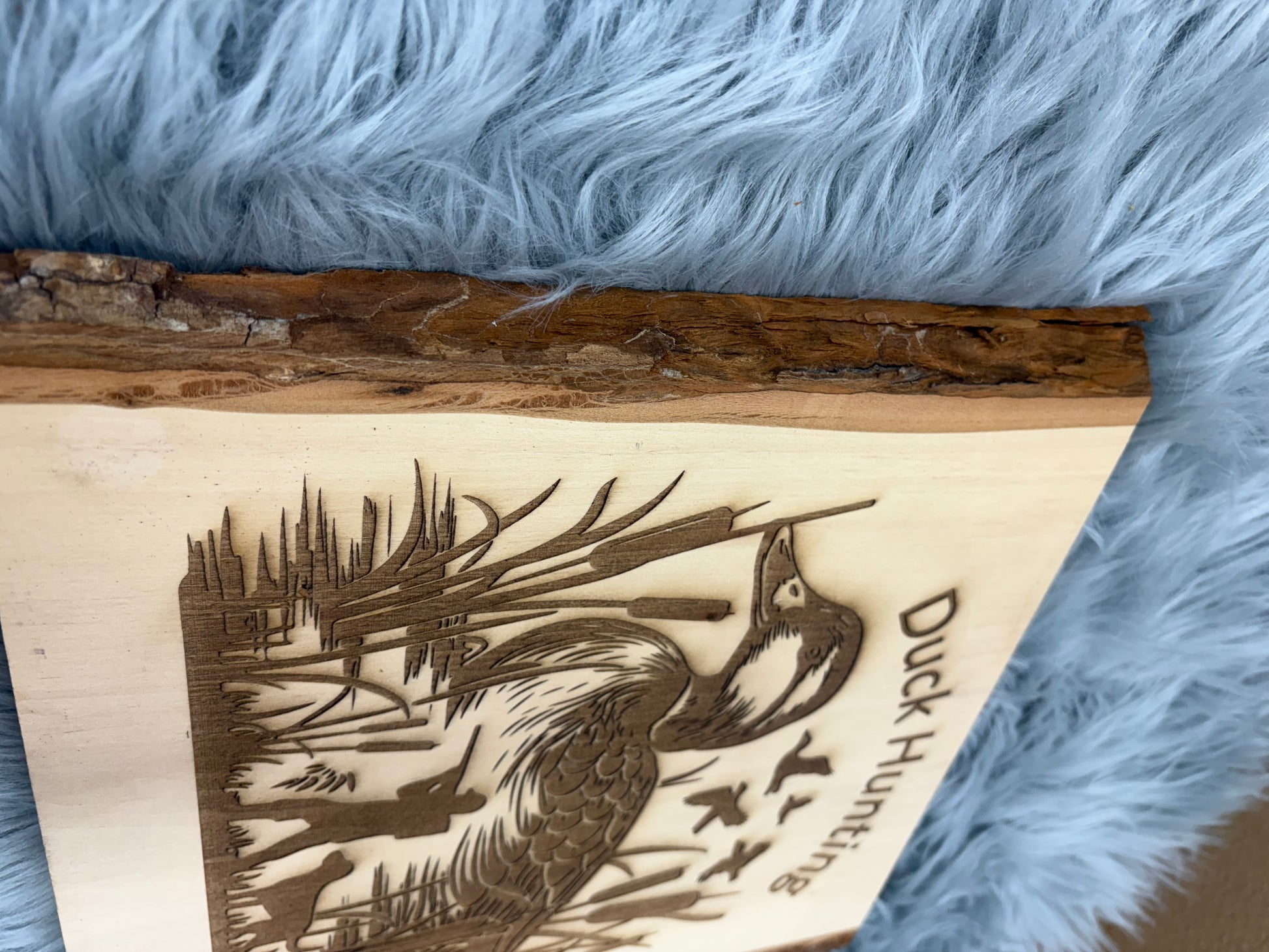 Live Edge Duck Hunting Wall Art | Laser Engraved Rustic Wood Sign | 11" x 12.5" | $35