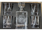 Whiskey Bent Decanter Set | Laser Engraved Wooden Gift Box with 4 Glasses & Decanter – $120