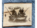 Live Edge Bear & Moose Fishing in a Boat | Laser Engraved Cabin Wall Art | 11" x 13" | $35
