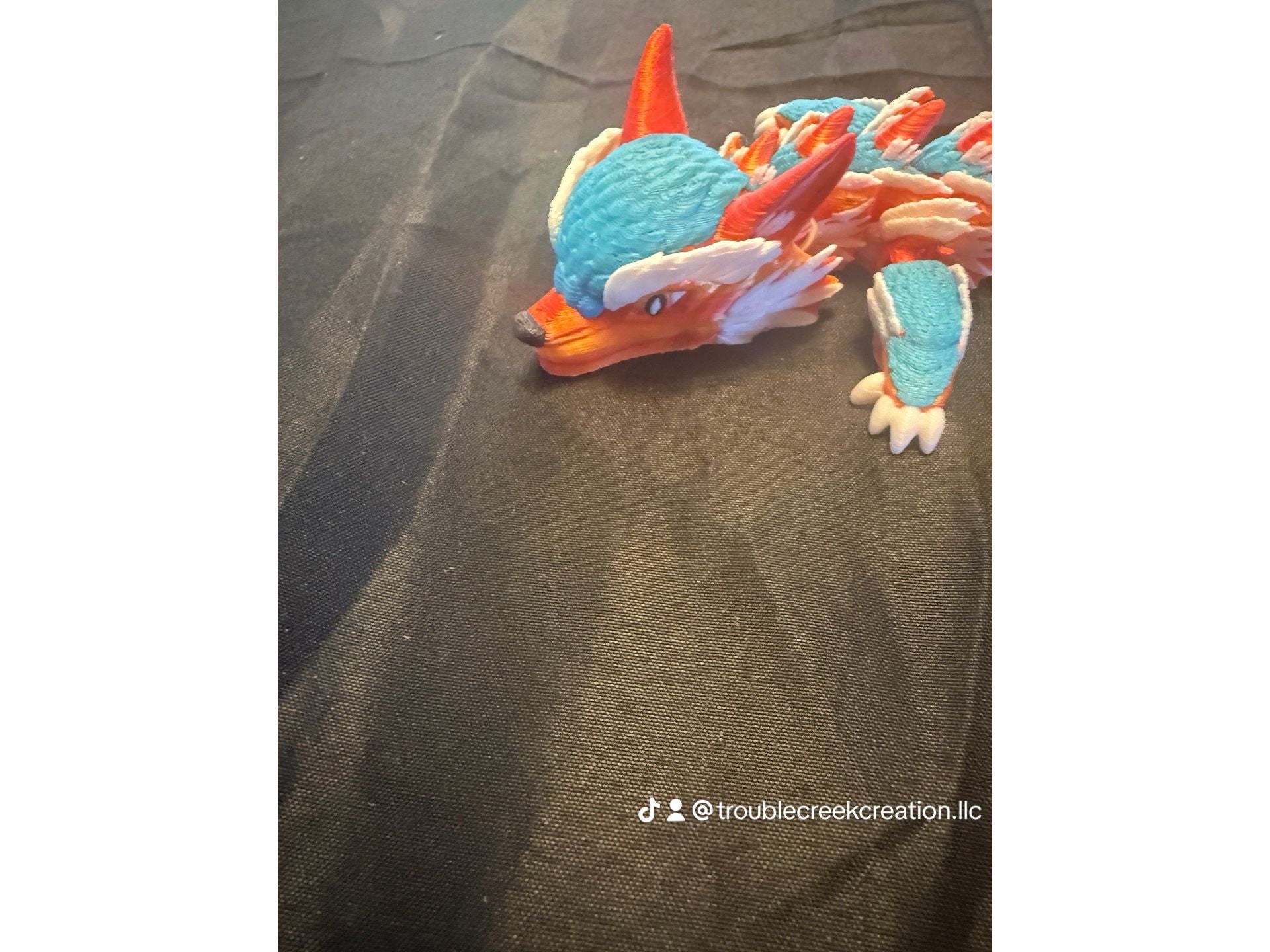 Blue and orange fox 3D printed fox dragon