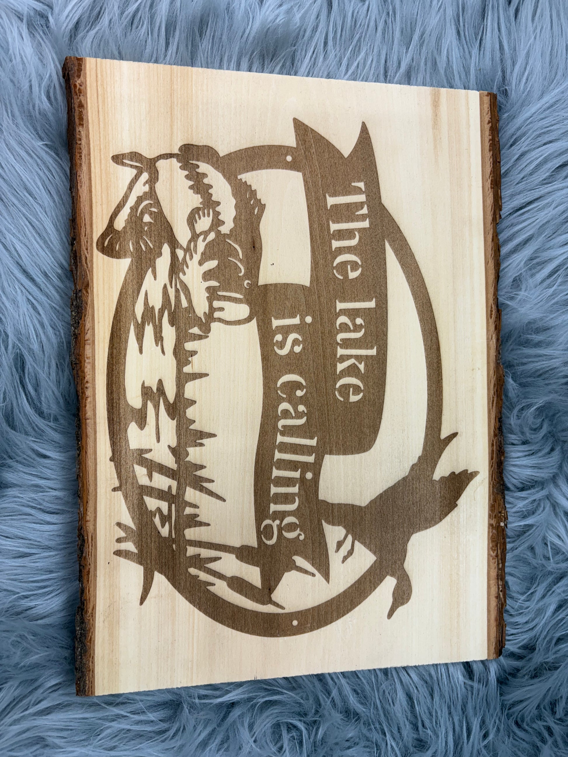 Live Edge “The Lake Is Calling” Laser Engraved Wood Sign | Rustic Lake House Decor | 9.5" x 13" | $35