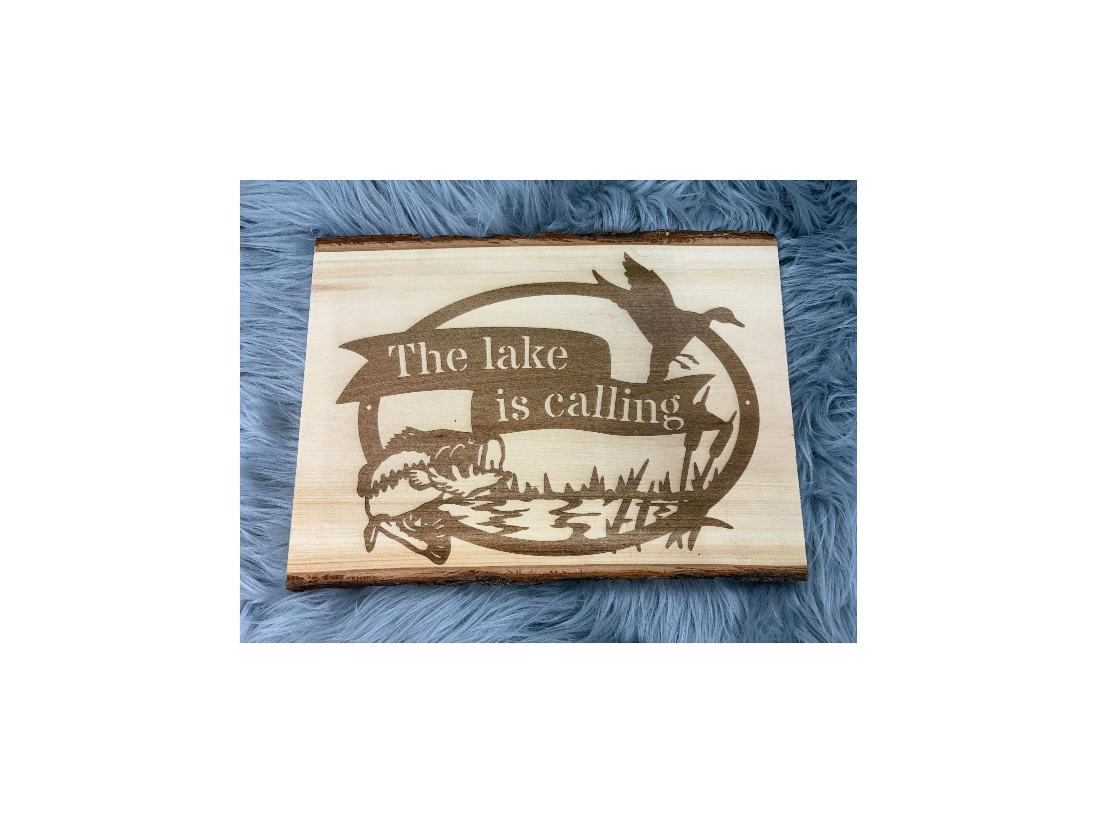 Live Edge “The Lake Is Calling” Laser Engraved Wood Sign | Rustic Lake House Decor | 9.5" x 13" | $35