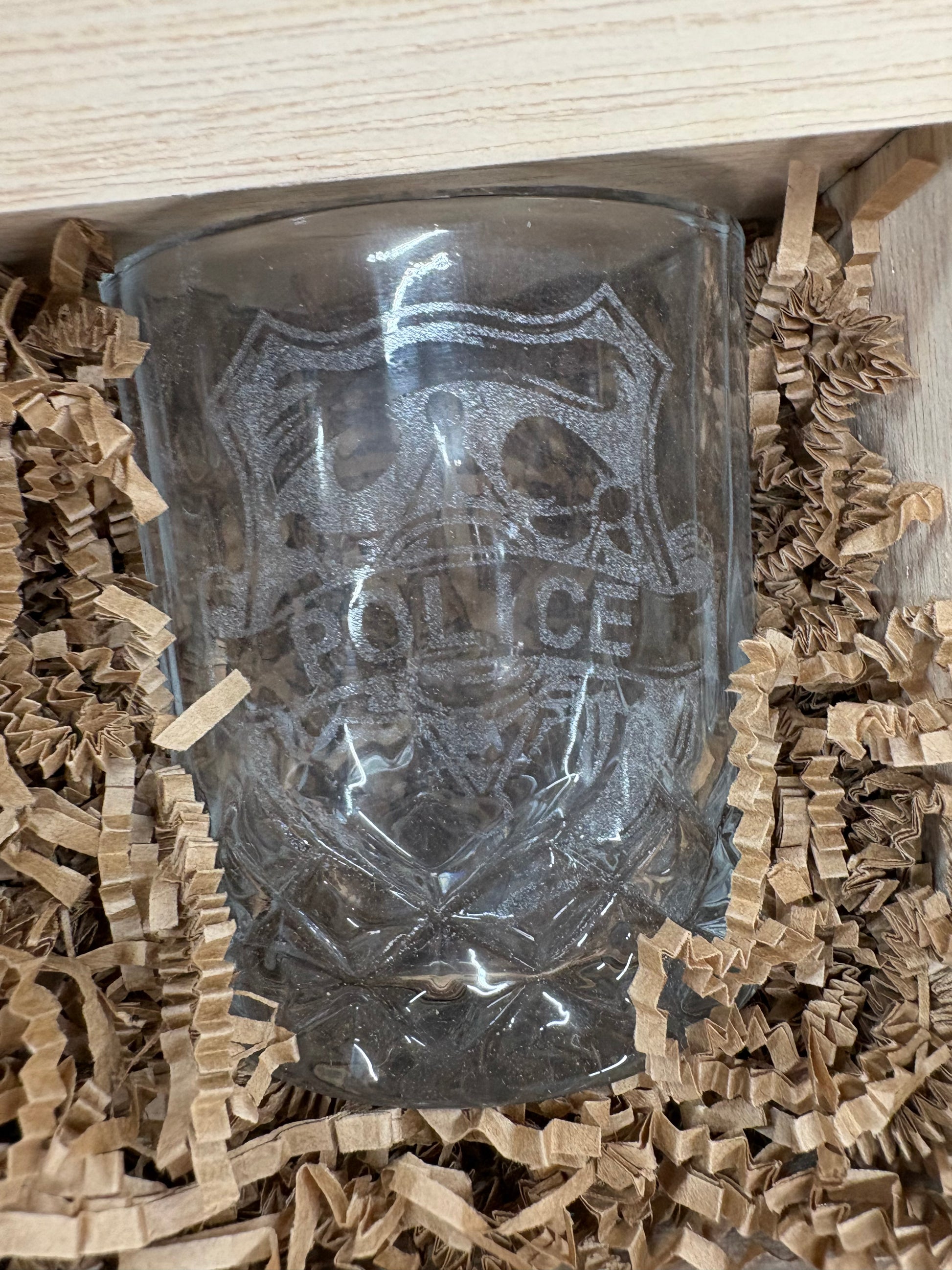 Handmade Police Whiskey Glass Box Set with Laser Engraved Slate Coaster | Thin Blue Line Gift | 5x5x4.5