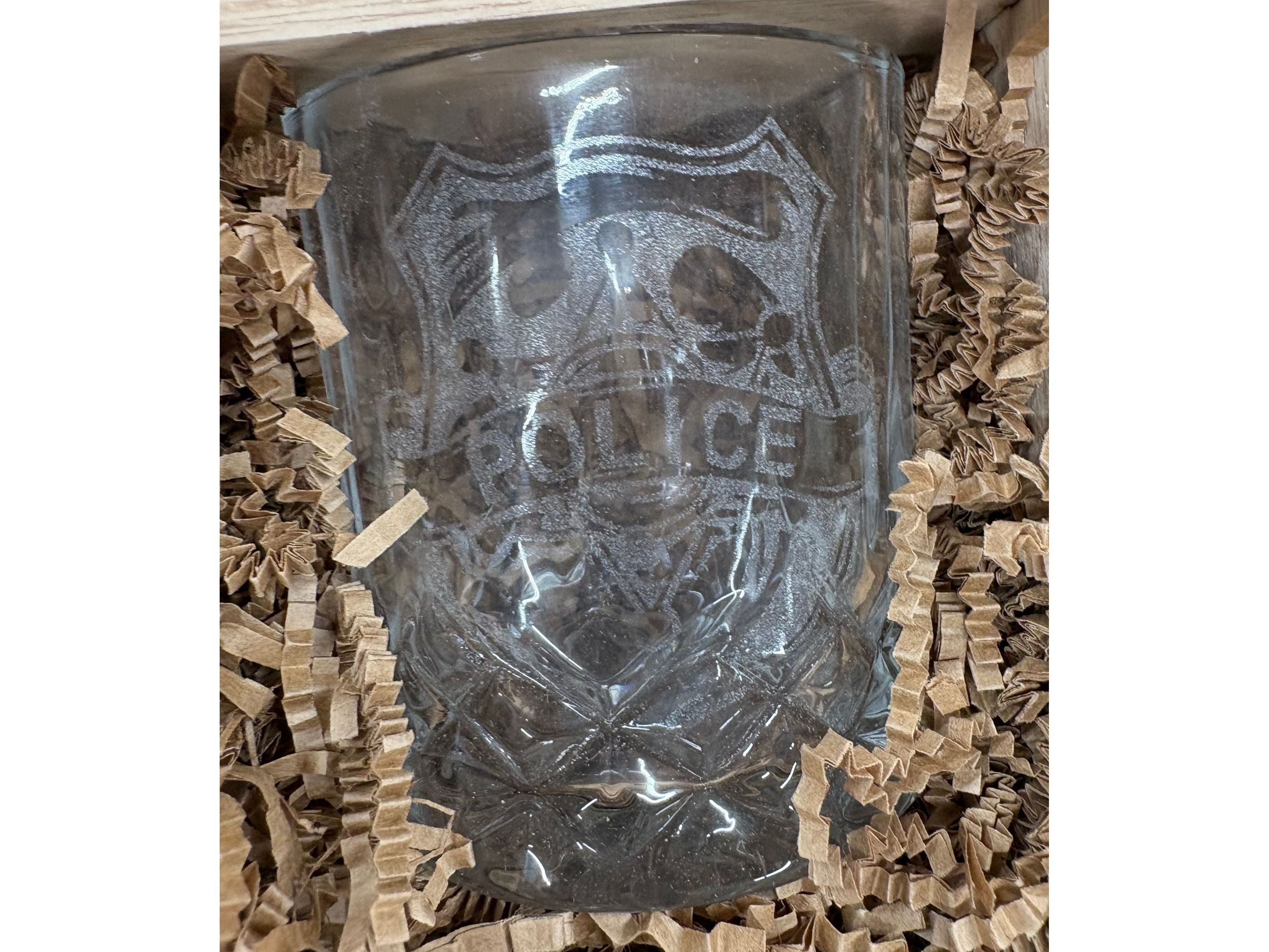 Handmade Police Whiskey Glass Box Set with Laser Engraved Slate Coaster | Thin Blue Line Gift | 5x5x4.5