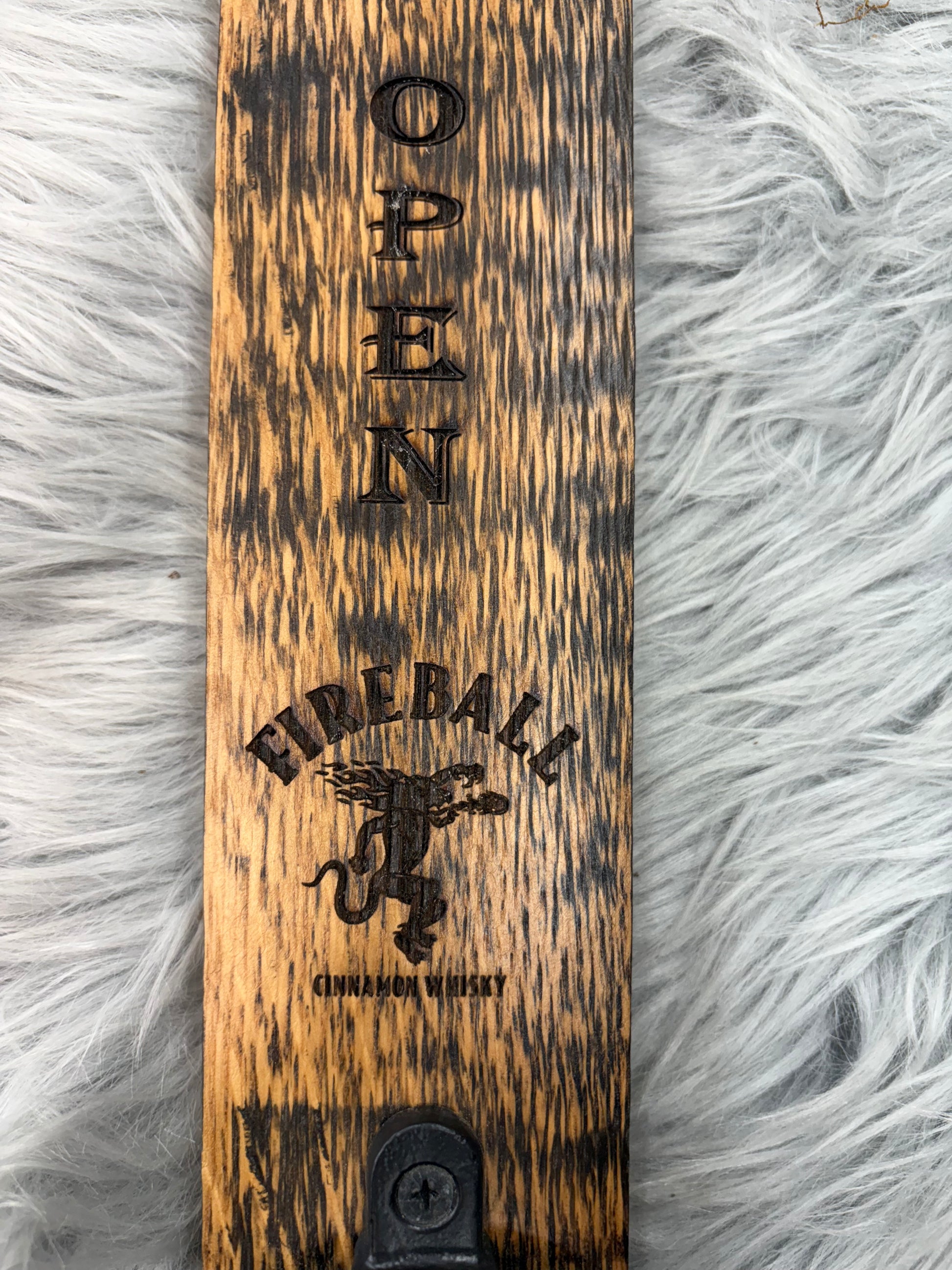 Jack Daniels “Bar Is Open” Wall Sign with Fireball Logo & Bottle Opener | Laser Engraved Whiskey Bar Decor | 17” x 3” | $30
