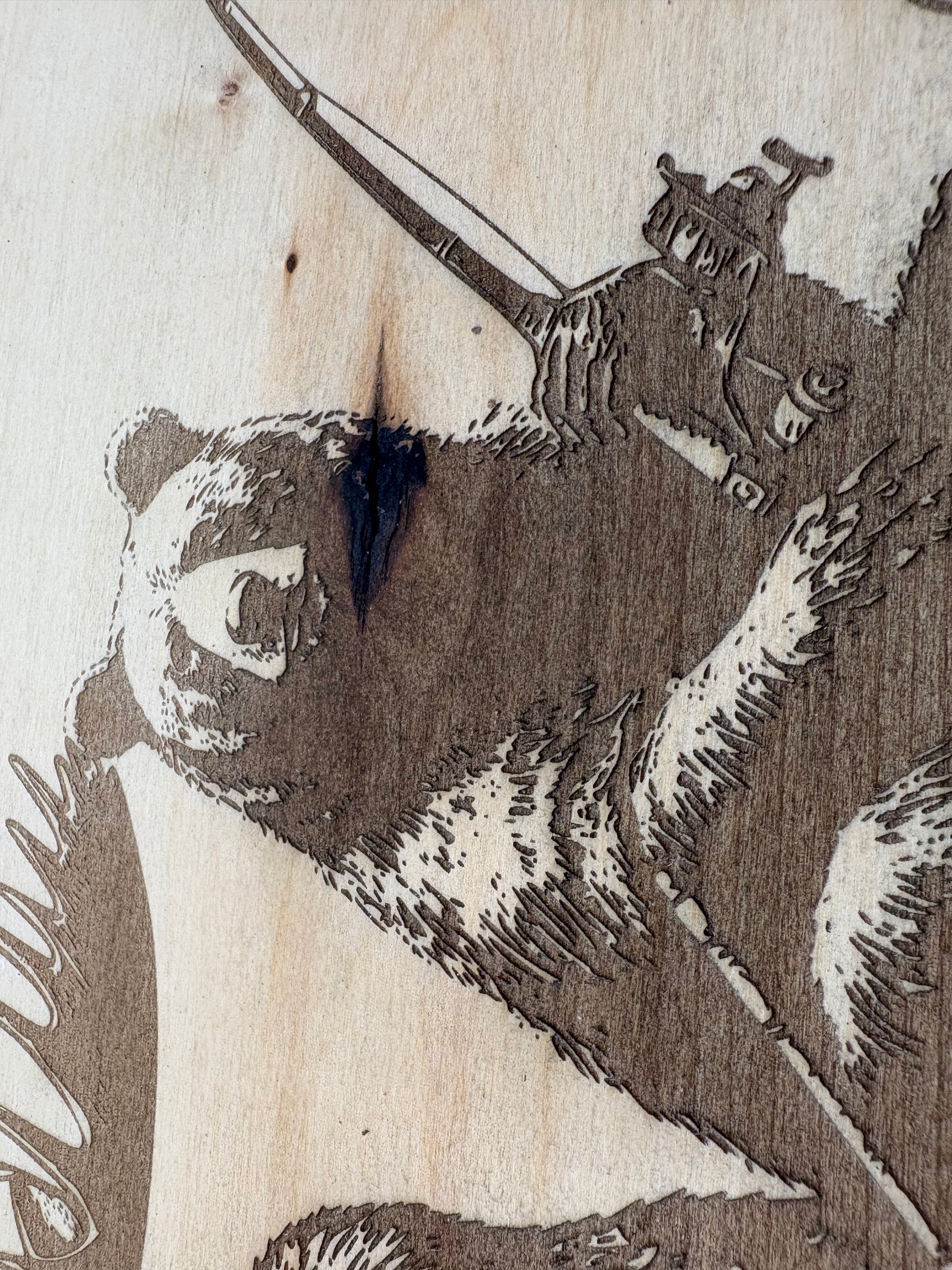 Live Edge Bear & Moose Fishing in a Boat | Laser Engraved Cabin Wall Art | 11" x 13" | $35