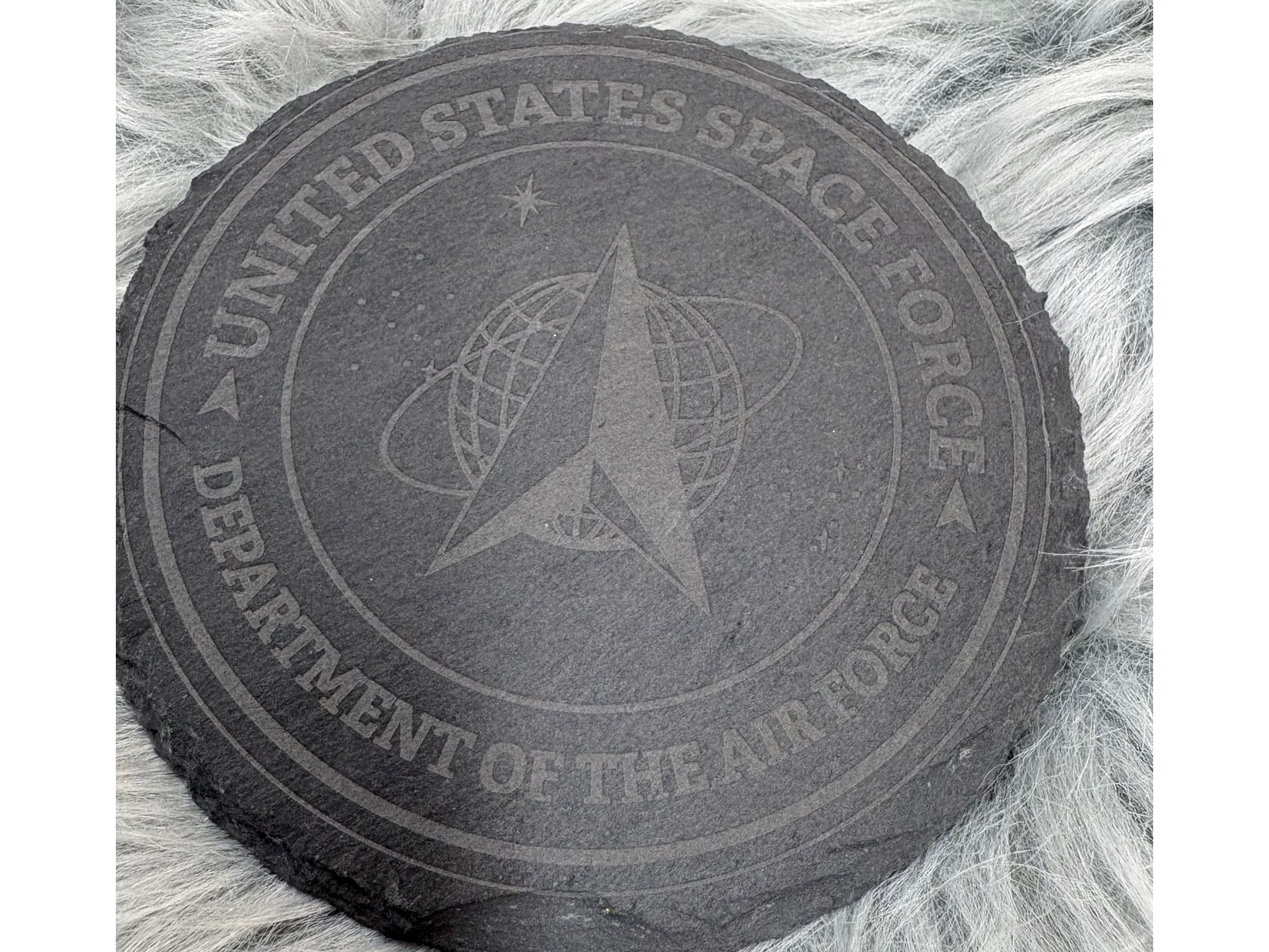 Handmade Space Force Whiskey Glass Box Set with Laser Engraved Slate Coaster | Military Gift | 5x5x4.5 Inches