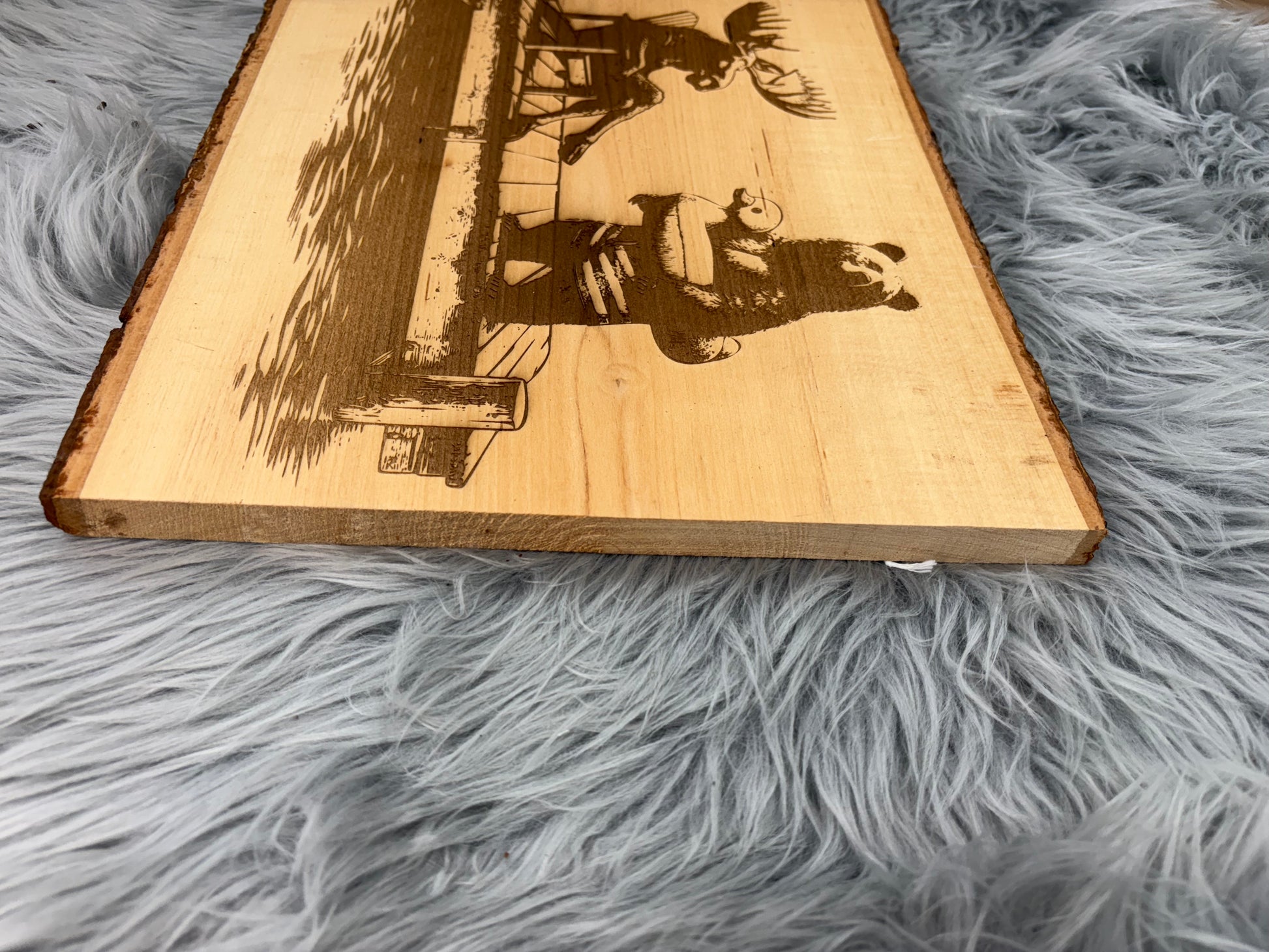 Live Edge Moose & Bear on Dock with Duck Floaty | Laser Engraved Lake Life Wood Sign | 12" x 16" | $35