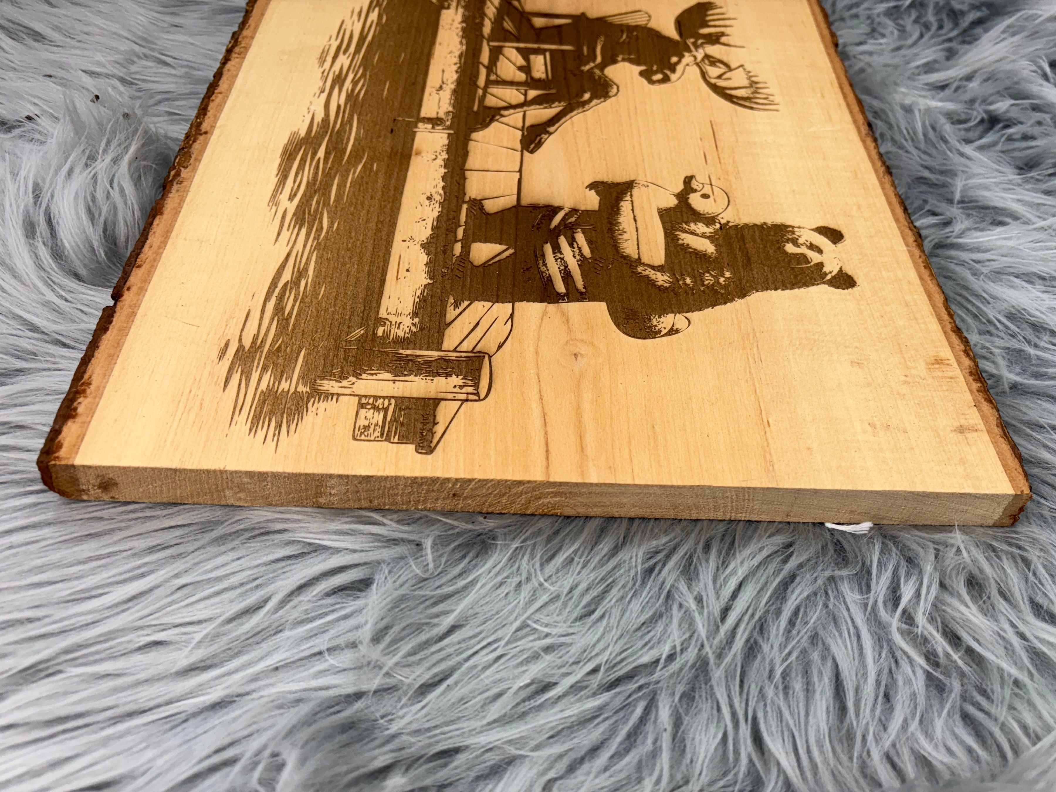 Live Edge Moose & Bear on Dock with Duck Floaty | Laser Engraved Lake Life Wood Sign | 12" x 16" | $35