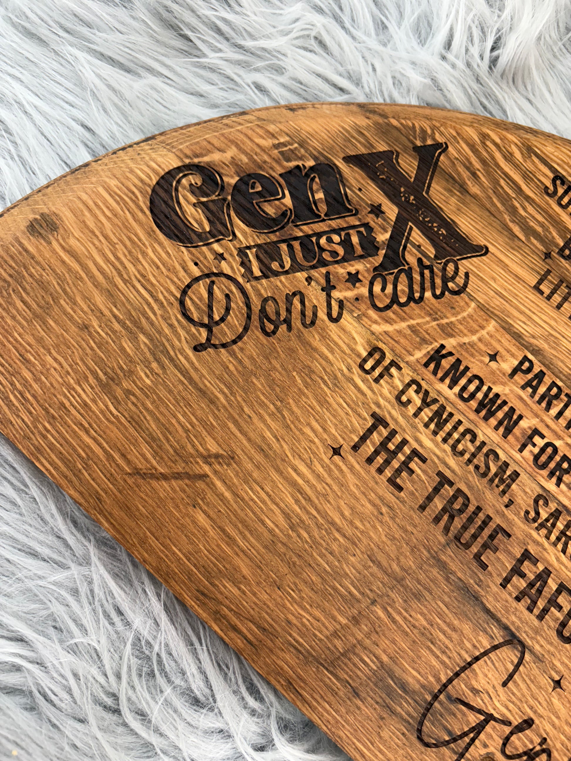 Generation X Whiskey Barrel Stave Wall Art | Laser-Engraved Half Barrel Top Sign – 21” x 11.5”