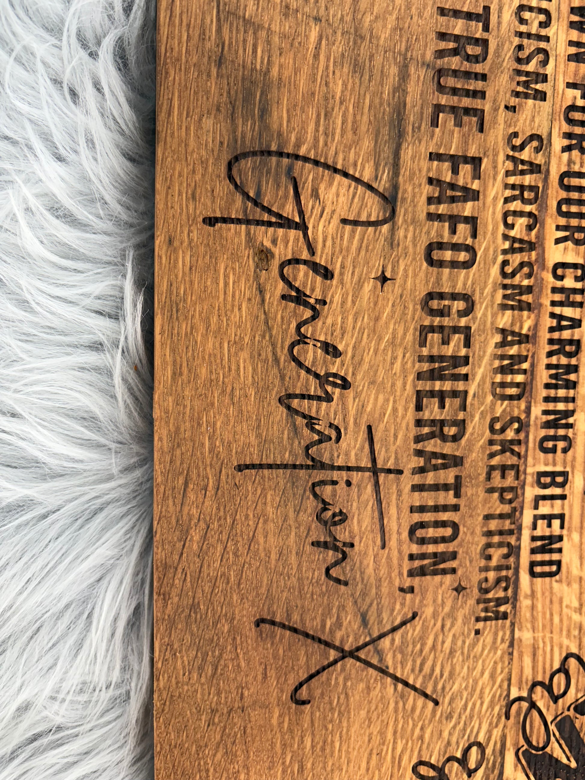 Generation X Whiskey Barrel Stave Wall Art | Laser-Engraved Half Barrel Top Sign – 21” x 11.5”