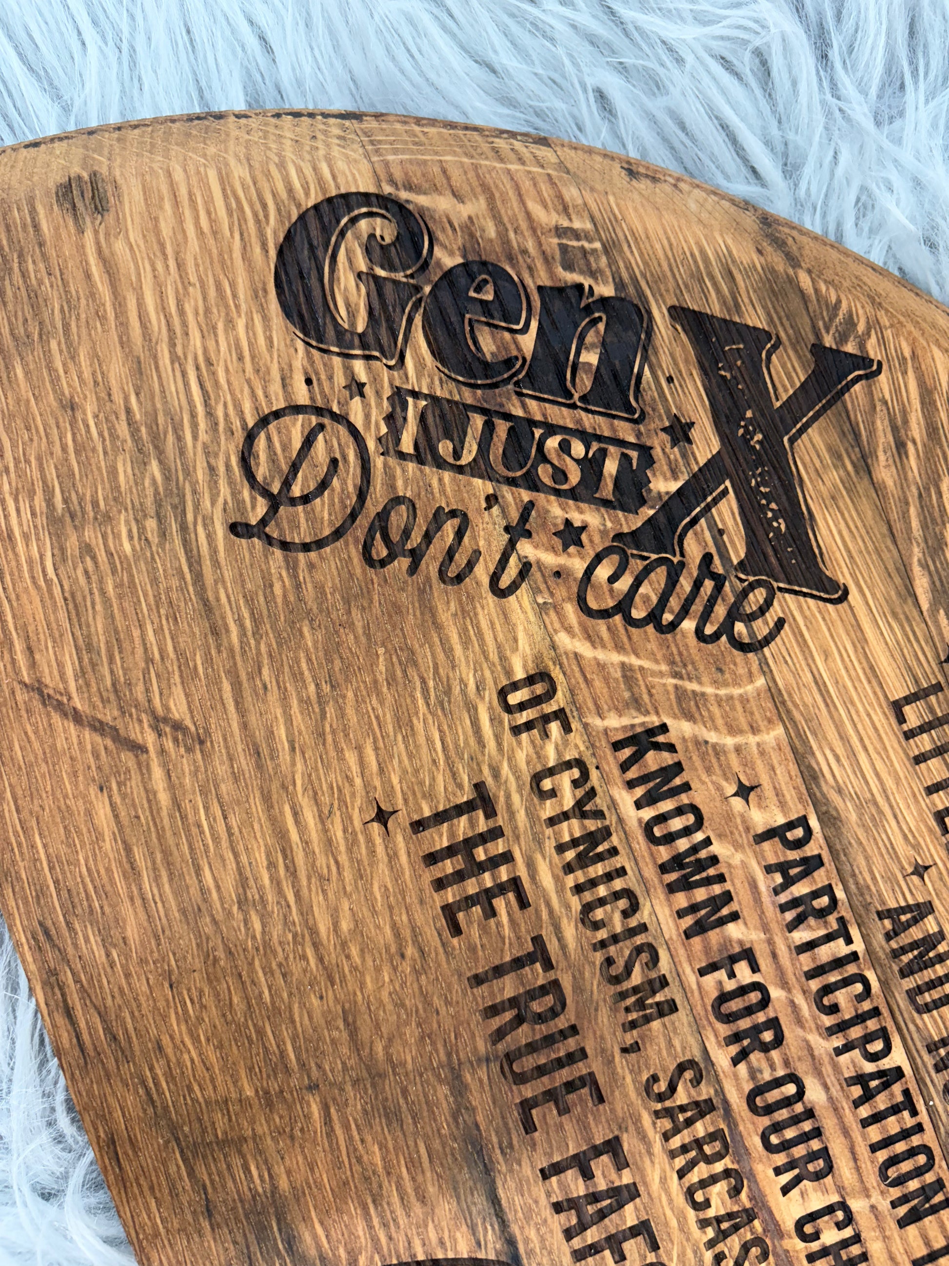 Generation X Whiskey Barrel Stave Wall Art | Laser-Engraved Half Barrel Top Sign – 21” x 11.5”