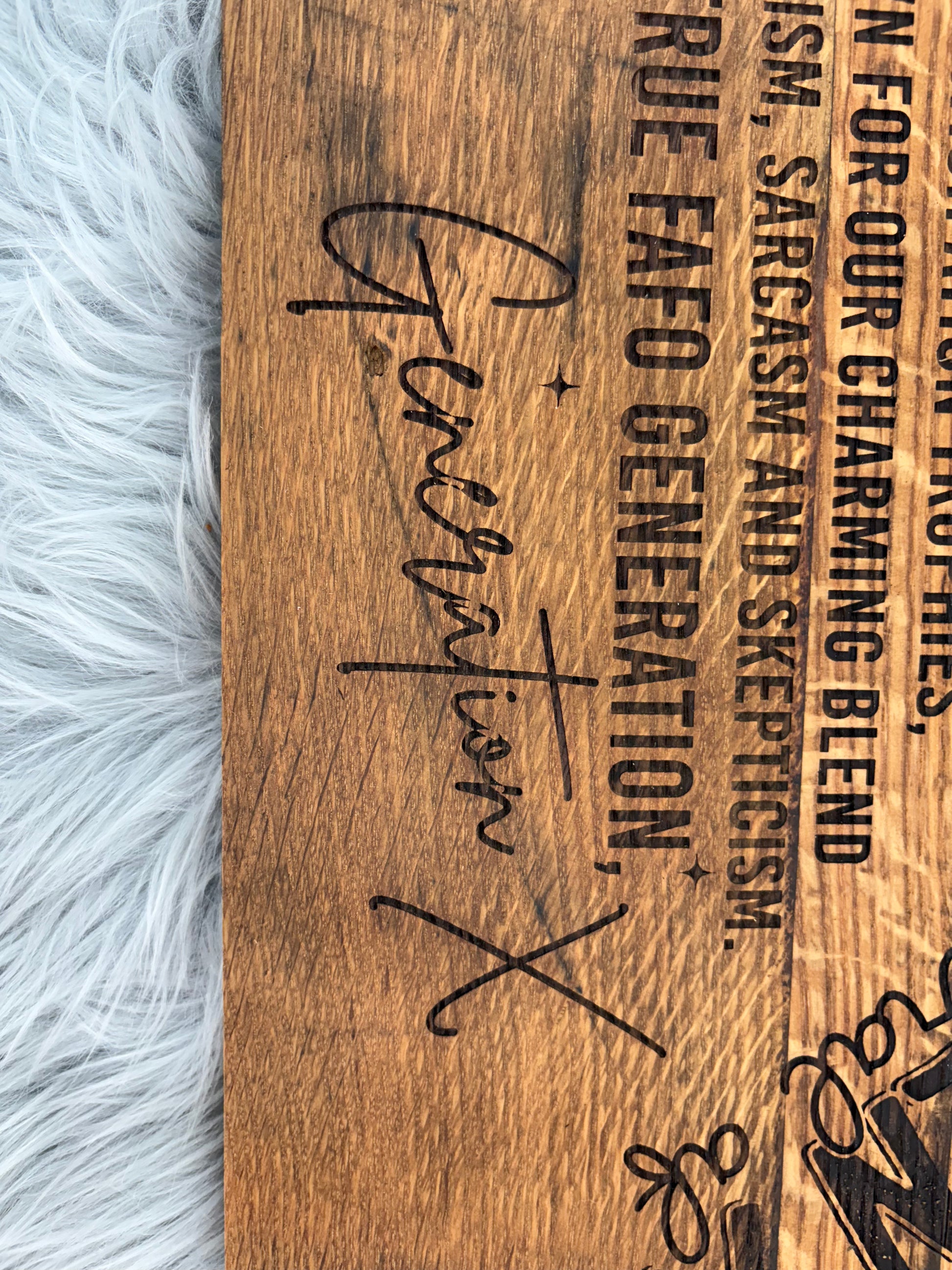 Generation X Whiskey Barrel Stave Wall Art | Laser-Engraved Half Barrel Top Sign – 21” x 11.5”
