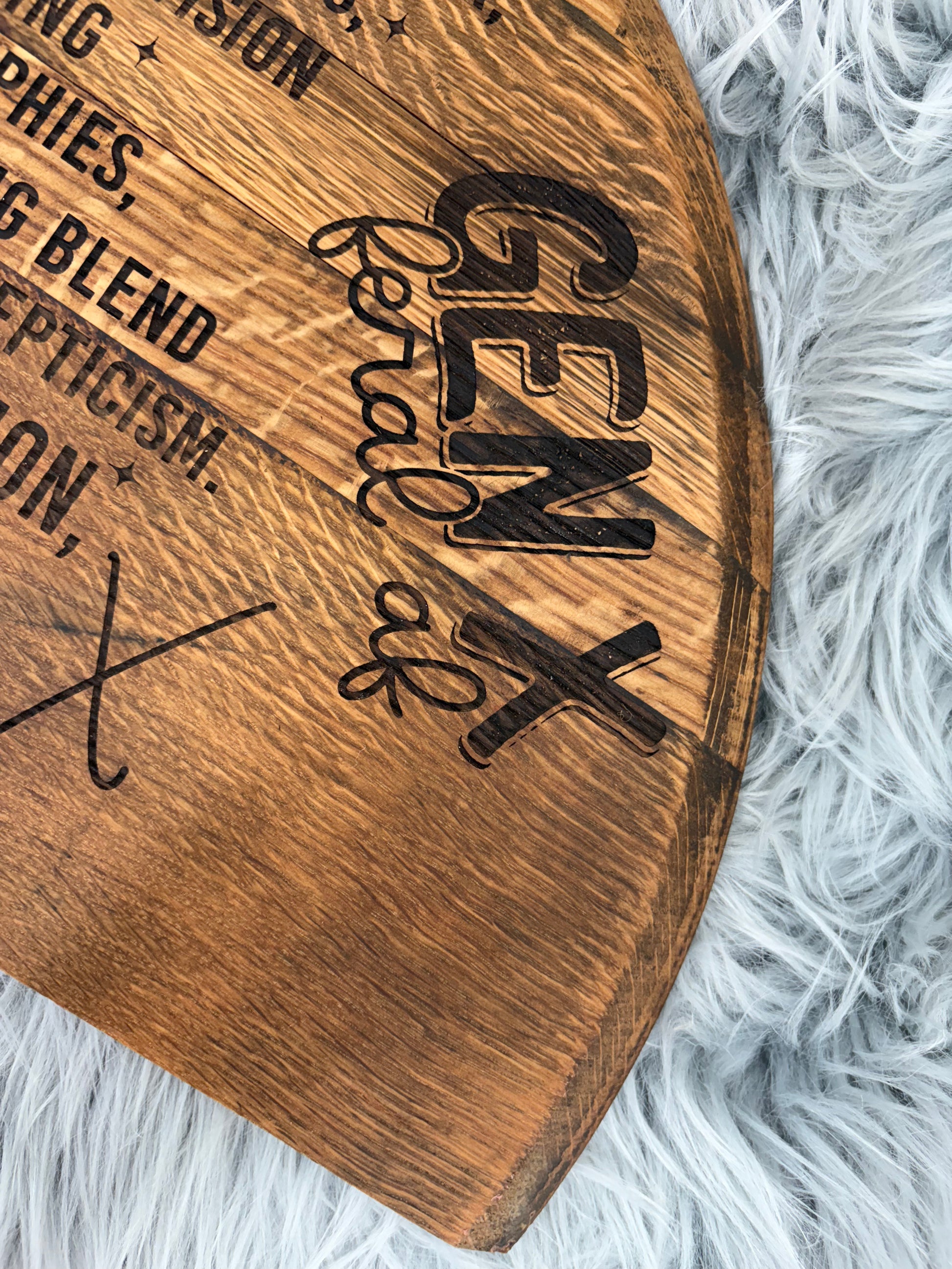 Generation X Whiskey Barrel Stave Wall Art | Laser-Engraved Half Barrel Top Sign – 21” x 11.5”