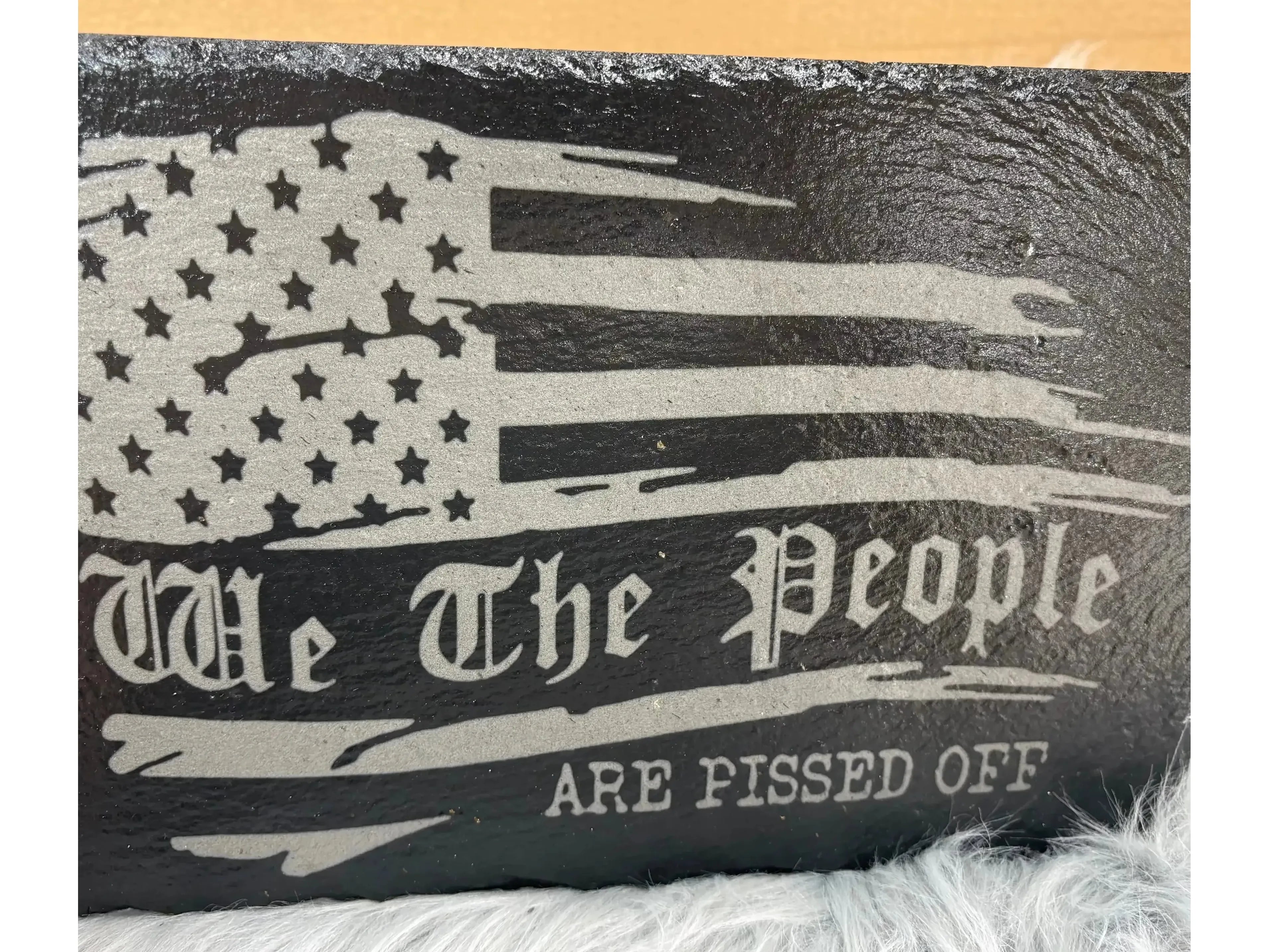 WE THE PEOPLE ARE PISSED OFF Slate Sign – 12"x8" American Flag Patriotic Table Decor – Rustic Political Home Display – Veteran Conservative Gift
