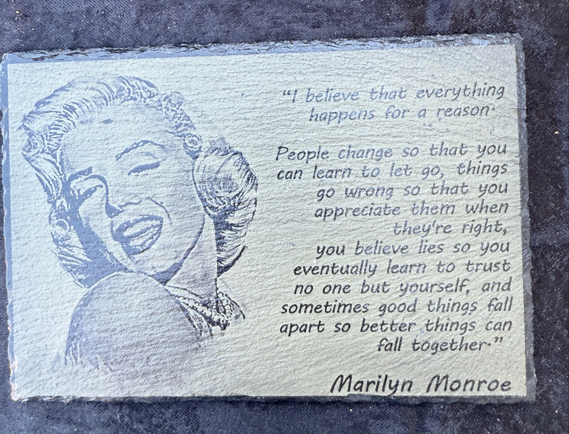 Marilyn Monroe Laser Engraved Slate Sign | Inspirational Quote Wall Art | Vintage Hollywood Decor