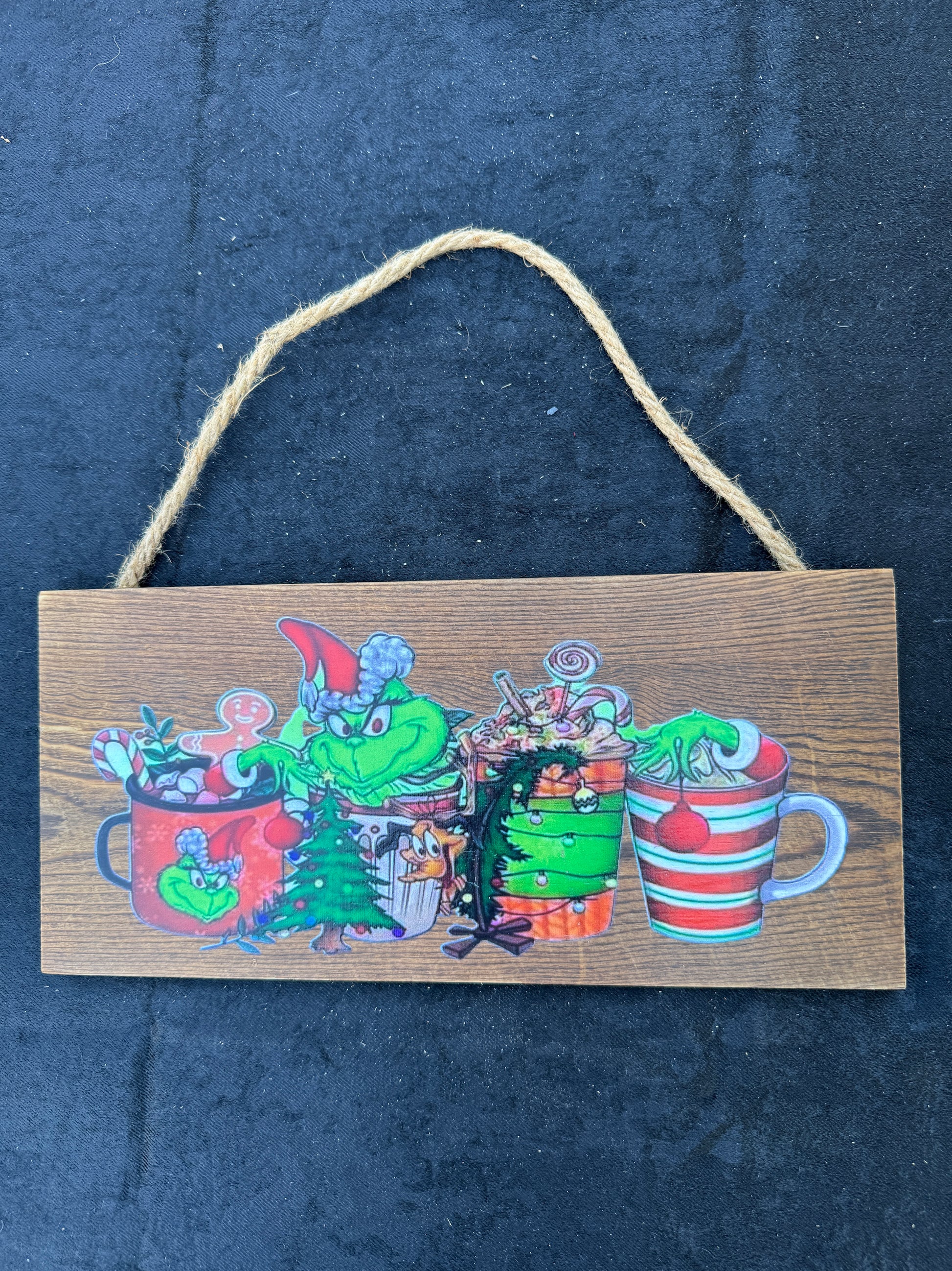 Grinch Hot Cocoa Christmas Sign | Funny Holiday Wall Decor | Rustic Wood Hanging Plaque- 12x51/2inches